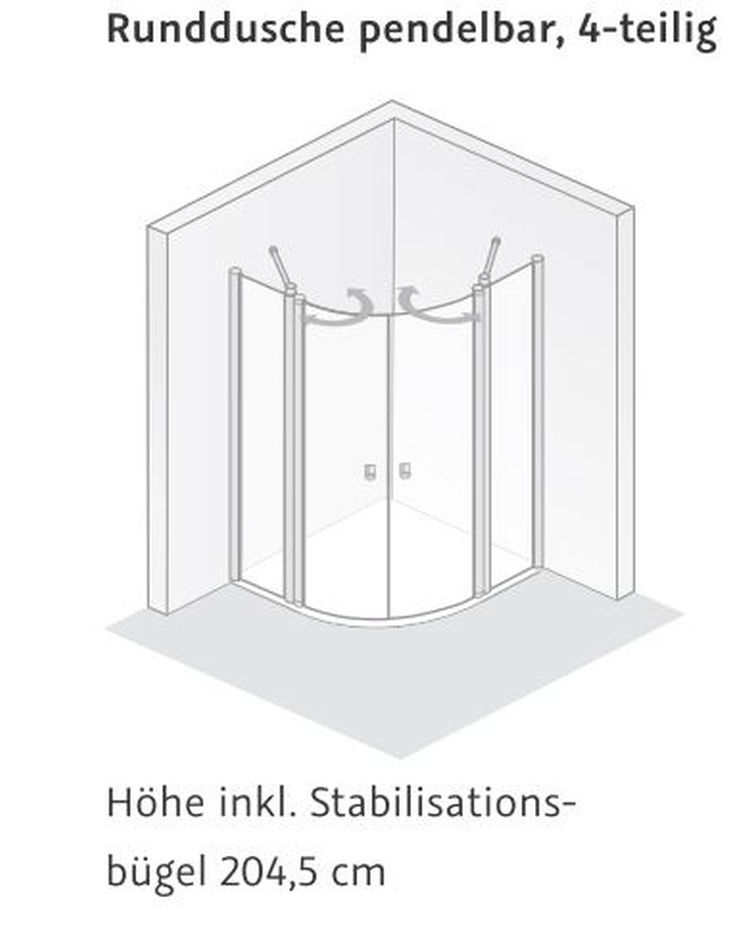 HSK teilgerahmte Runddusche pendelbar 4-teilig „Exklusiv“ Glas Linea 02, Profile Weiß, B: 800 mm H: 2000 mm T: 900 mm HSK teilgerahmte Runddusche pendelbar 4-teilig „Exklusiv“ Glas Linea 02, Profile Weiß, B: 800 mm H: 2000 mm T: 900 mm