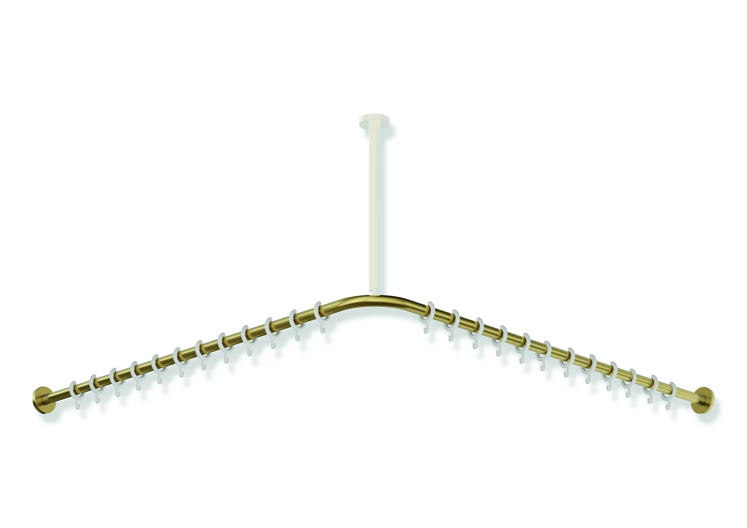 HEWI Vorhangstange System 900, Edelstahl PVD gold gebürstet, Achsmaß 1.187 x 1.187 mm, 24 Ringe, kürzbar