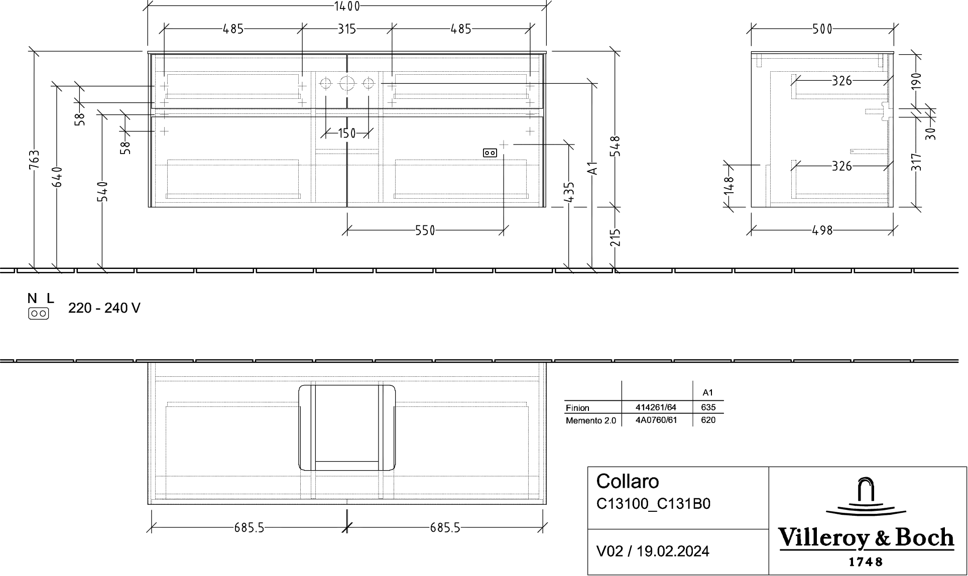 Villeroy & Boch Waschbeckenunterschrank Collaro C13100, Eckig Glossy Grey, 1400x548x500 mm, 4 Auszüge mit SoftClosing, mittige Wanneneinbauposition Villeroy & Boch Waschbeckenunterschrank Collaro C13100, Eckig Glossy Grey, 1400x548x500 mm, 4 Auszüge mit SoftClosing, mittige Wanneneinbauposition