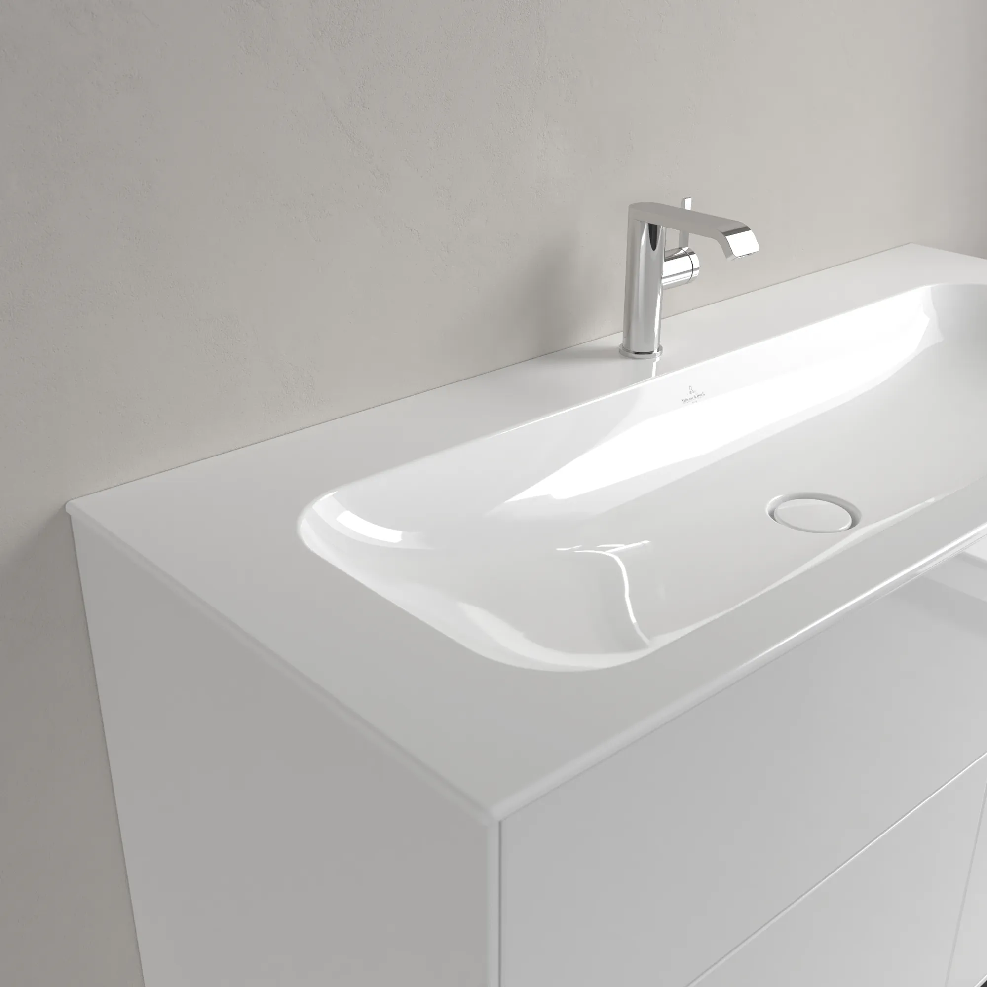 Villeroy & Boch Schrankwaschtisch aus TitanCeram „Finion“ 1200 × 500 × 160 mm, mit Hahnlochbohrung, Hahnlochposition mittig in Weiß Alpin, mit CeramicPlus Villeroy & Boch Schrankwaschtisch aus TitanCeram „Finion“ 1200 × 500 × 160 mm, mit Hahnlochbohrung, Hahnlochposition mittig in Weiß Alpin, mit CeramicPlus