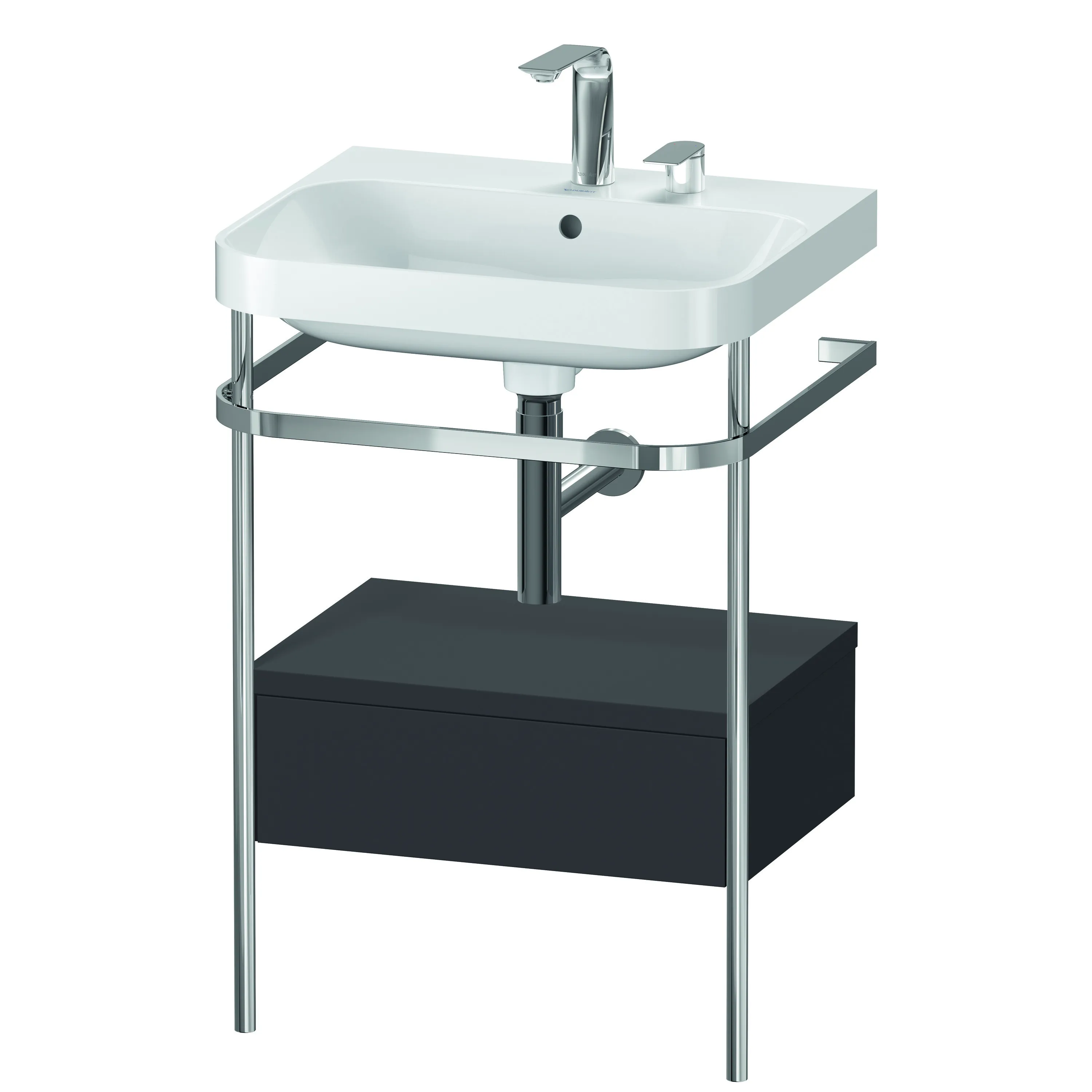 Duravit Waschtischunterschrank c-shaped Set mit Metallkonsole und Schubkasten „Happy D.2 Plus“ 57,5 × 85 × 49 cm Graphit Supermatt