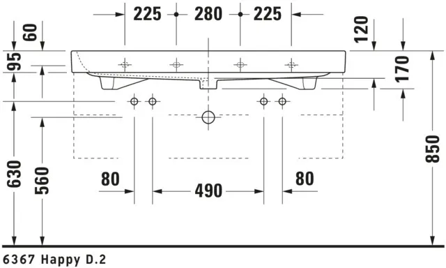 Wandwaschtisch „Happy D.2“, mit Überlauf, Hahnlochposition mittig