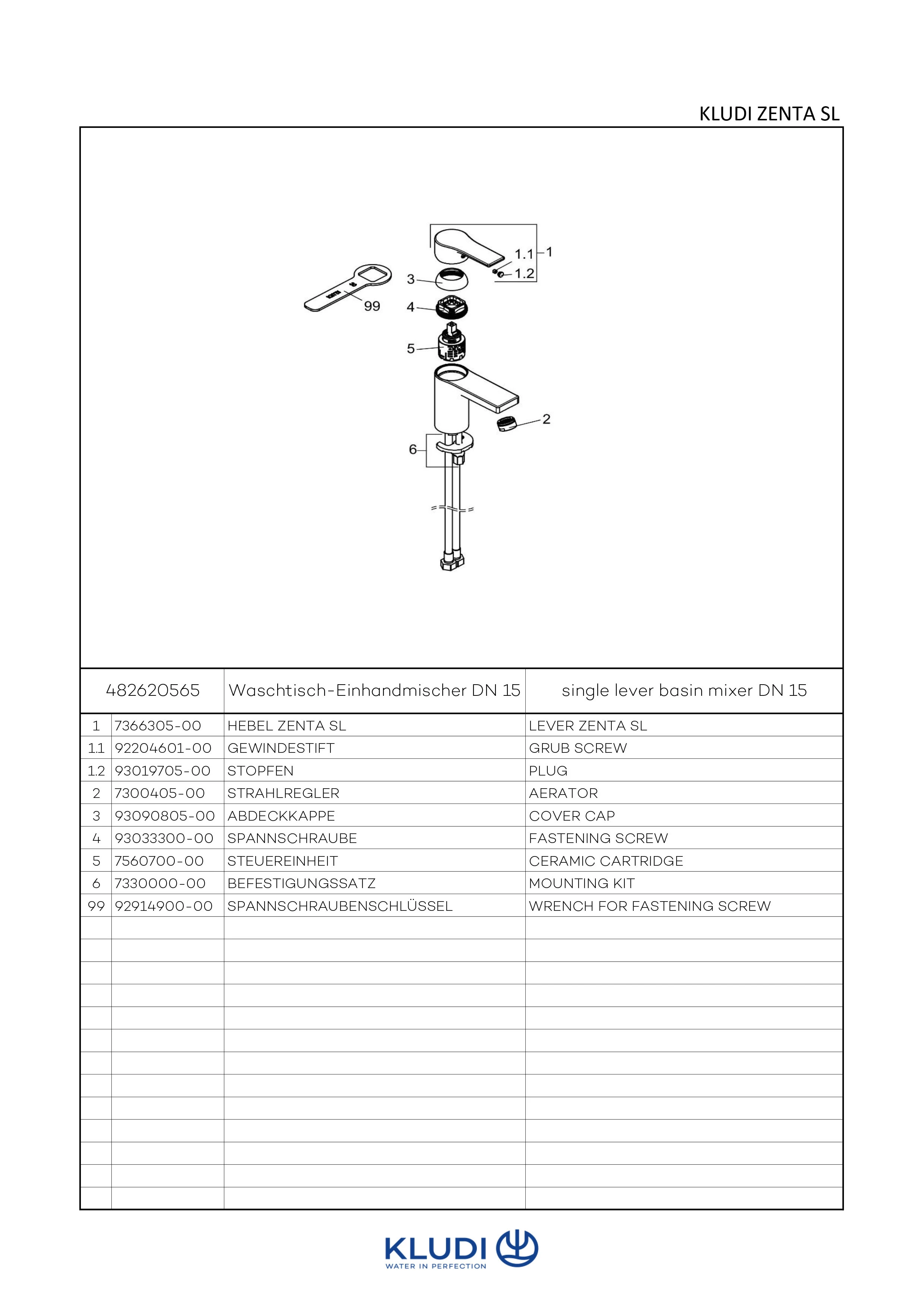 Kludi ZENTA SL Waschtisch-EHM 75mm chrom Kludi ZENTA SL Waschtisch-EHM 75mm chrom
