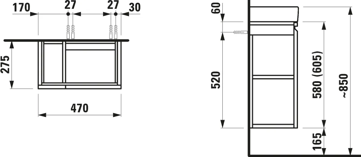 Laufen Waschtischunterbau „PRO S“ 470 × 605 × 275 mm Graphit, Anschlag rechts Laufen Waschtischunterbau „PRO S“ 470 × 605 × 275 mm Graphit, Anschlag rechts