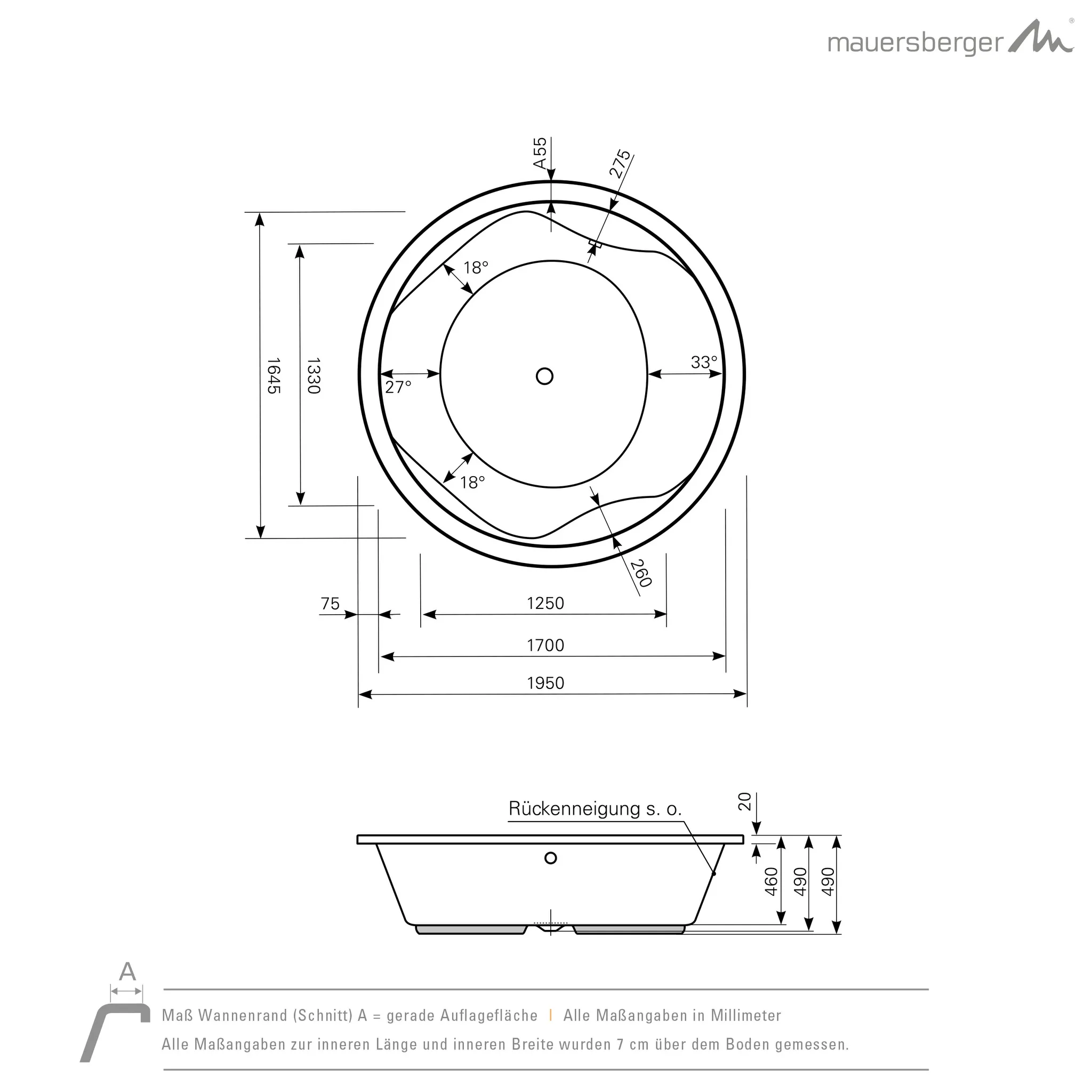 Mauersberger coperi Acryl-Badewanne Großraumform coperi DM 195, weiß