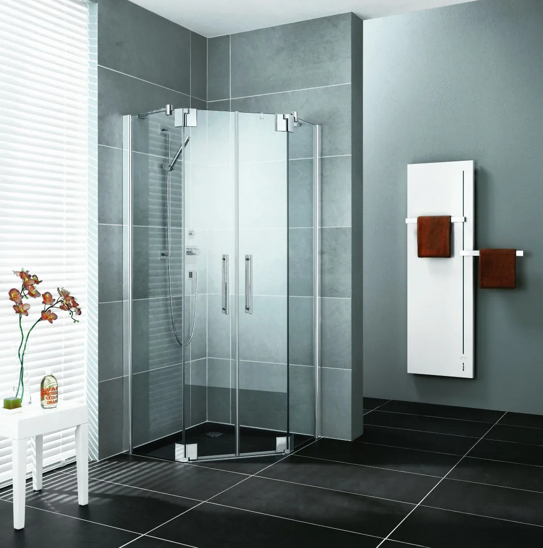 Kermi Duschdesign Fünfeck-Duschkabine mit Pendeltüren mit Festfeldern für ungleichschenklige Wannen „PASA XP“ Glas Klar, Profile Silber Mattglanz, BV: 720 - 870 mm GAK: 705 - 735 mm WE: 730 - 760/880 - 910 mm H: 1850 mm Kermi Duschdesign Fünfeck-Duschkabine mit Pendeltüren mit Festfeldern für ungleichschenklige Wannen „PASA XP“ Glas Klar, Profile Silber Mattglanz, BV: 720 - 870 mm GAK: 705 - 735 mm WE: 730 - 760/880 - 910 mm H: 1850 mm