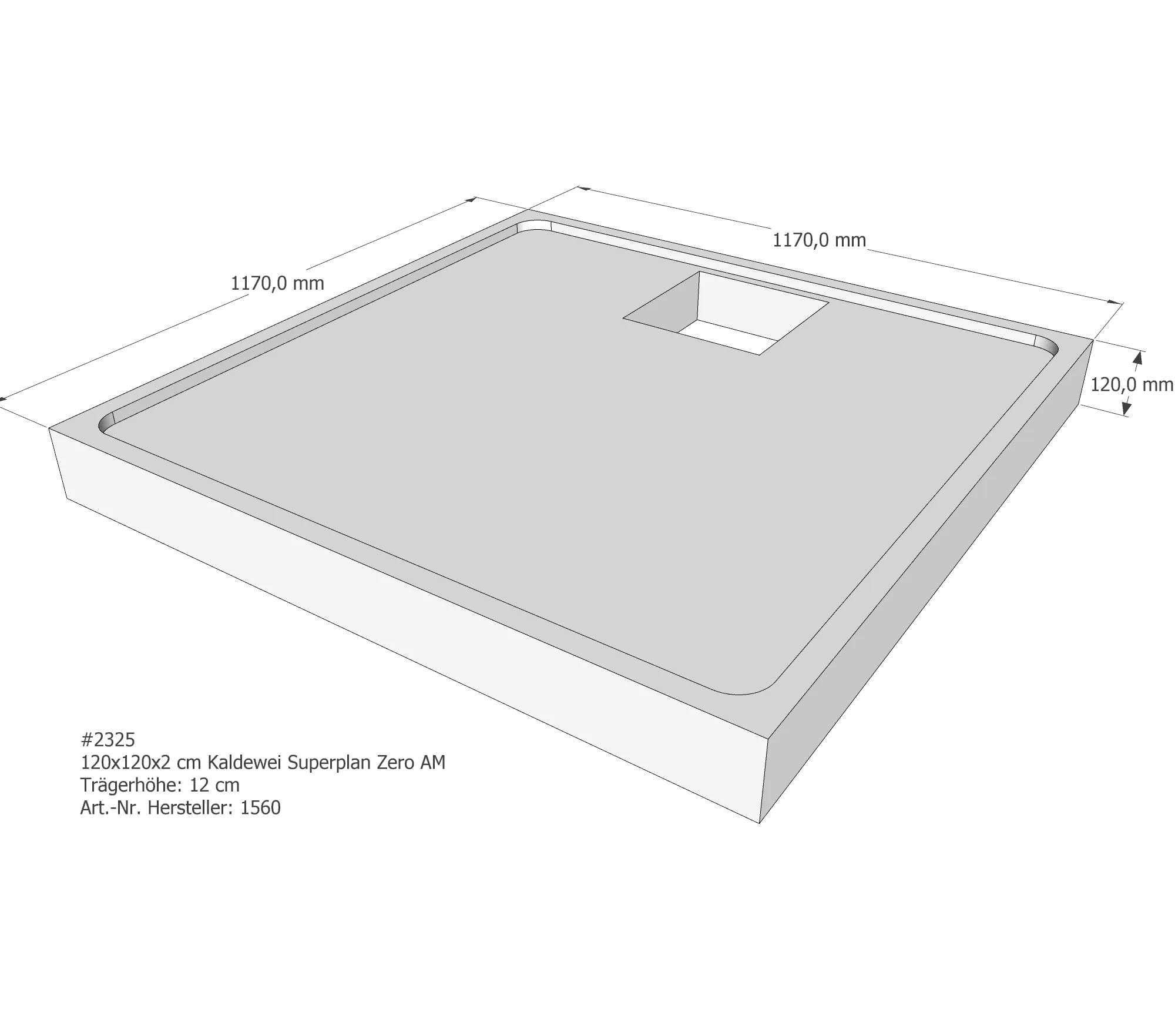 Duschwannenträger für Kaldewei Superplan Zero 120 × 120 × 2 cm