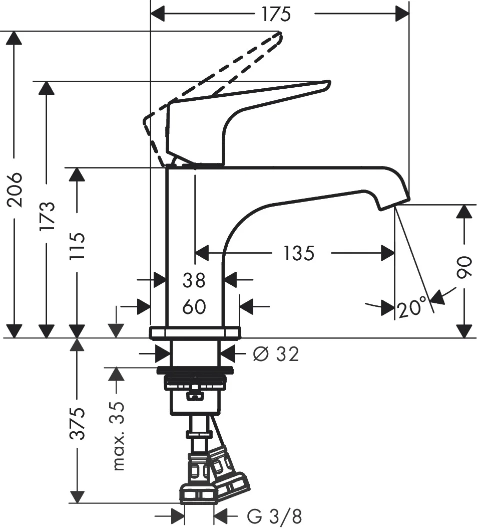 Hansgrohe AXOR Citterio E Einhebel-Waschtischmischer 90° mit Hebelgriff, Chrom, Ausladung 135 mm, Auslaufhöhe 90 mm Hansgrohe AXOR Citterio E Einhebel-Waschtischmischer 90° mit Hebelgriff, Chrom, Ausladung 135 mm, Auslaufhöhe 90 mm