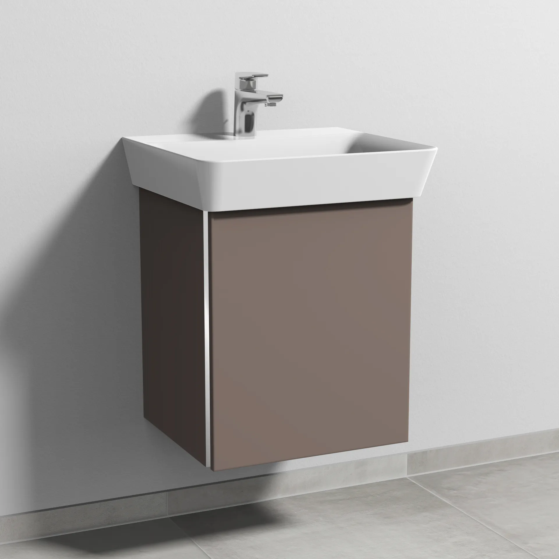 Sanipa Waschtischunterschrank „3way“ passend zu Keramik-Waschtische Connect Air Cube von Ideal Standard 430 × 513 × 392 mm in Taupe (matt), Anschlag