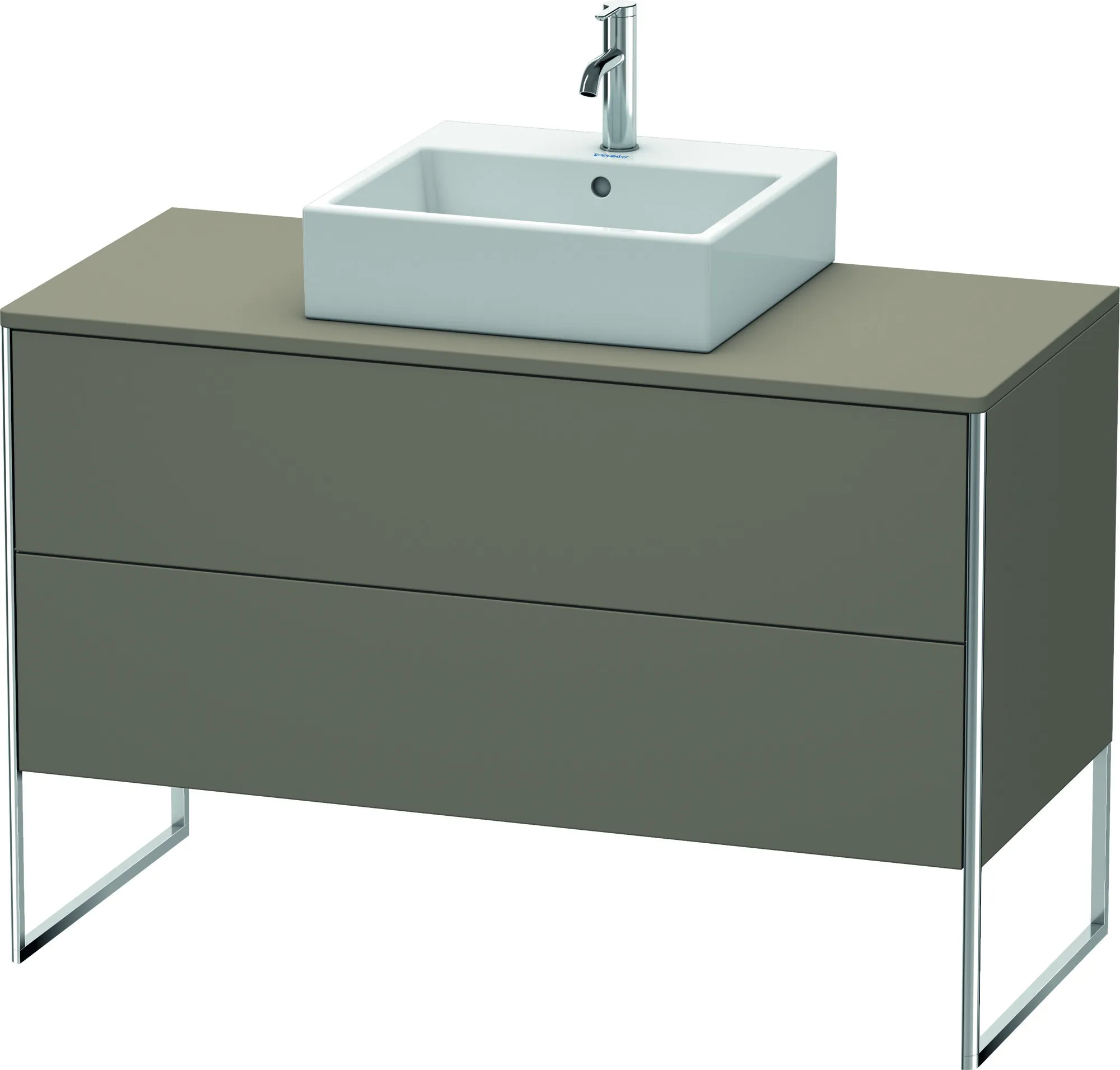 Duravit Waschtischunterschrank bodenstehend „XSquare“ 120 × 77,8 × 54,8 cm Flannel Grey Seidenmatt Becken: mittig / Front- & Korpusfarbe: Flannel Grey Seidenmatt / Größe: 120 × 54,8 × 77,8 cm / Oberfläche: Lack / Profile: Chrom / Schubladen: 2 Duravit Waschtischunterschrank bodenstehend „XSquare“ 120 × 77,8 × 54,8 cm Flannel Grey Seidenmatt Becken: mittig / Front- & Korpusfarbe: Flannel Grey Seidenmatt / Größe: 120 × 54,8 × 77,8 cm / Oberfläche: Lack / Profile: Chrom / Schubladen: 2
