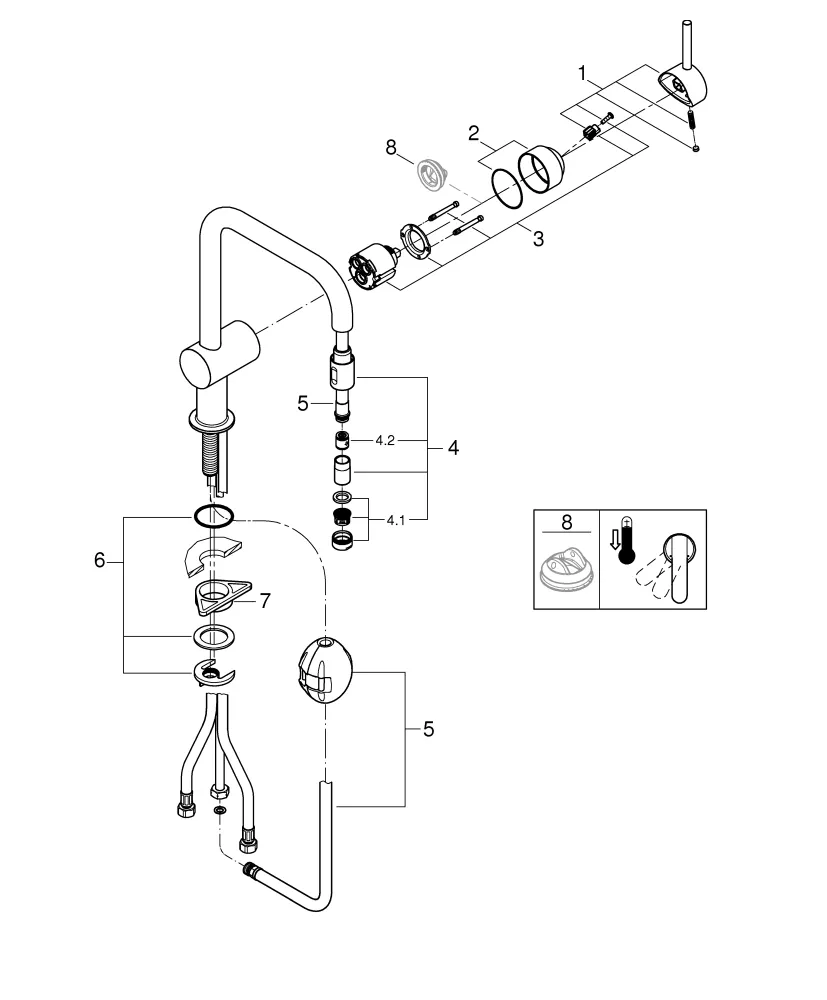 Grohe Minta Einhand-Spültischbatterie, U-Auslauf, Einlochmontage, herausziehbarer Mousseurauslauf, chrom Grohe Minta Einhand-Spültischbatterie, U-Auslauf, Einlochmontage, herausziehbarer Mousseurauslauf, chrom