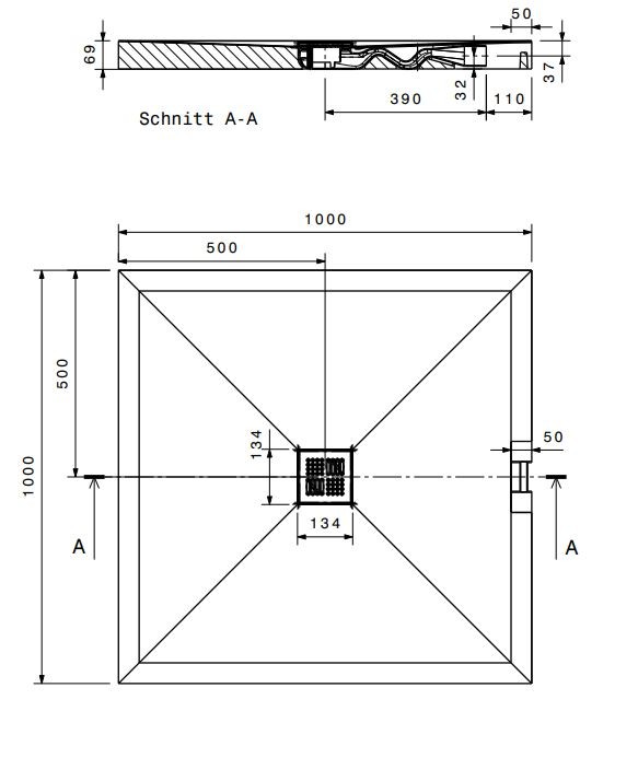 Set-Duschelement Hartschaum-Duschelement BF 70 für Nische 100 × 100 × 6,8 cm