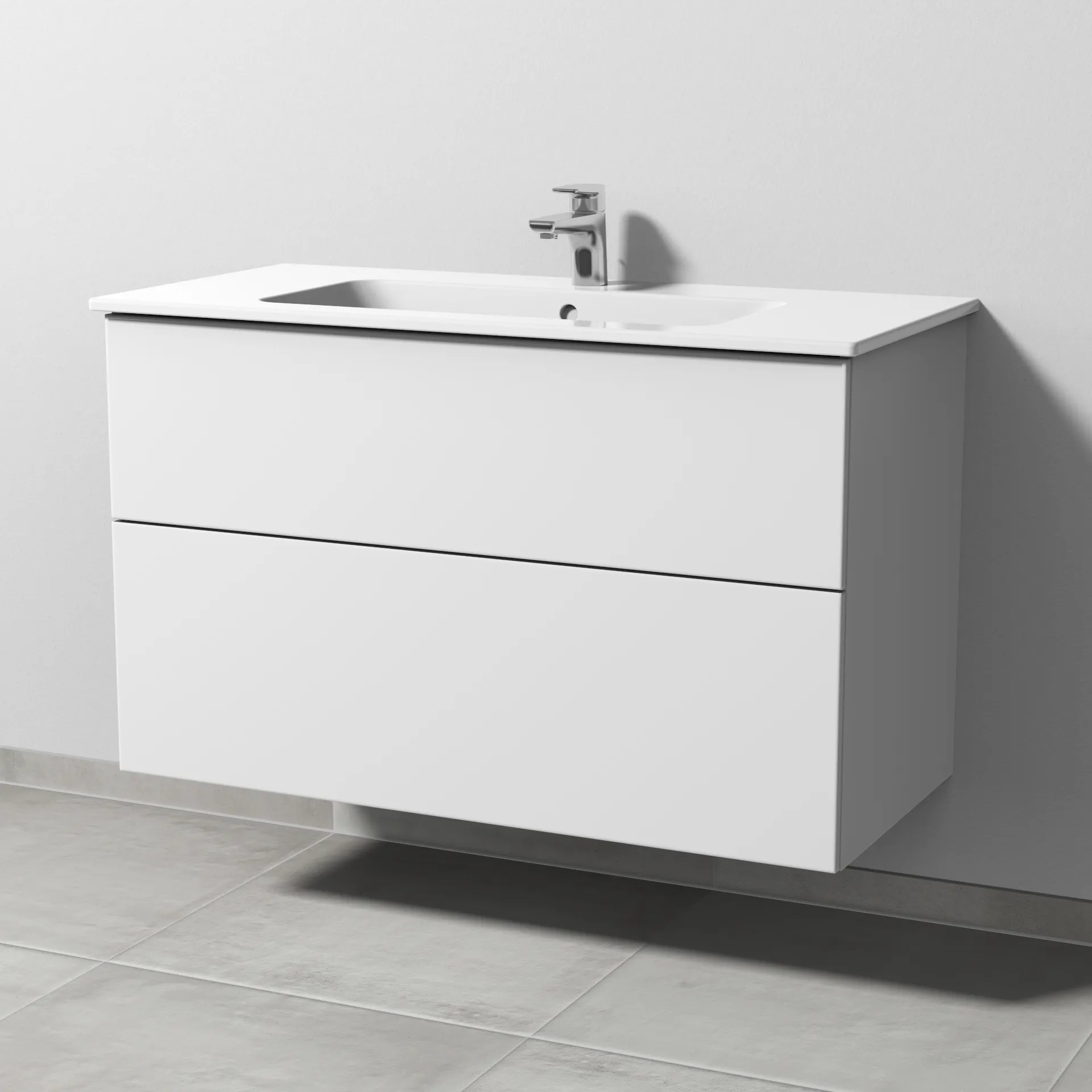 Sanipa Waschtischunterschrank „3way“ passend zu Keramik-Waschtische ME by Starck von Duravit 1000 × 613 × 467 mm in Weiß-Soft