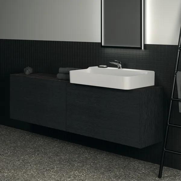 Waschtischplatte Conca, aus Keramik, 1987x373x6mm, Marmor Noir Desir