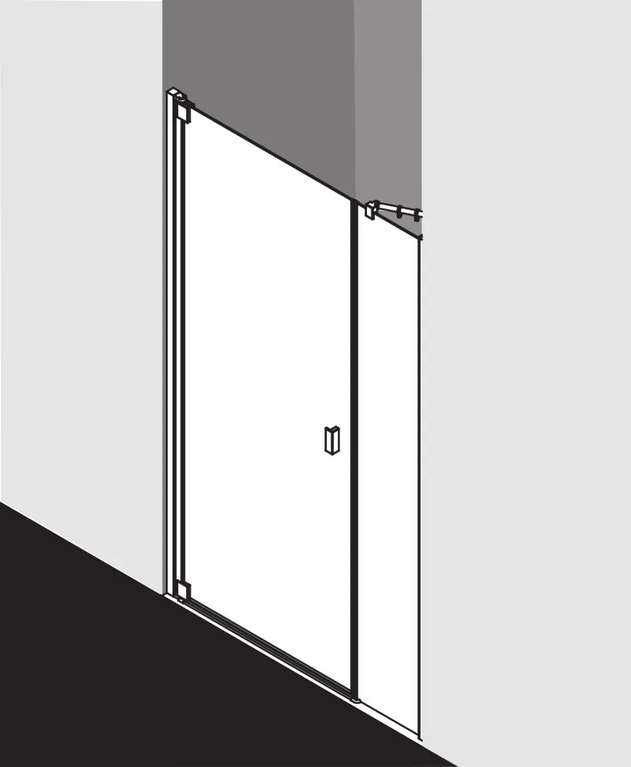 Kermi Pendeltür 1-flügelig und Festfeld rechts für Nische und Ecke „RAYA“ Glas Klar, Profile Silber Mattglanz, BV: 968 - 1008 mm GAK: 955 - 985 mm WE: 968 - 1008 mm H: 1850 mm