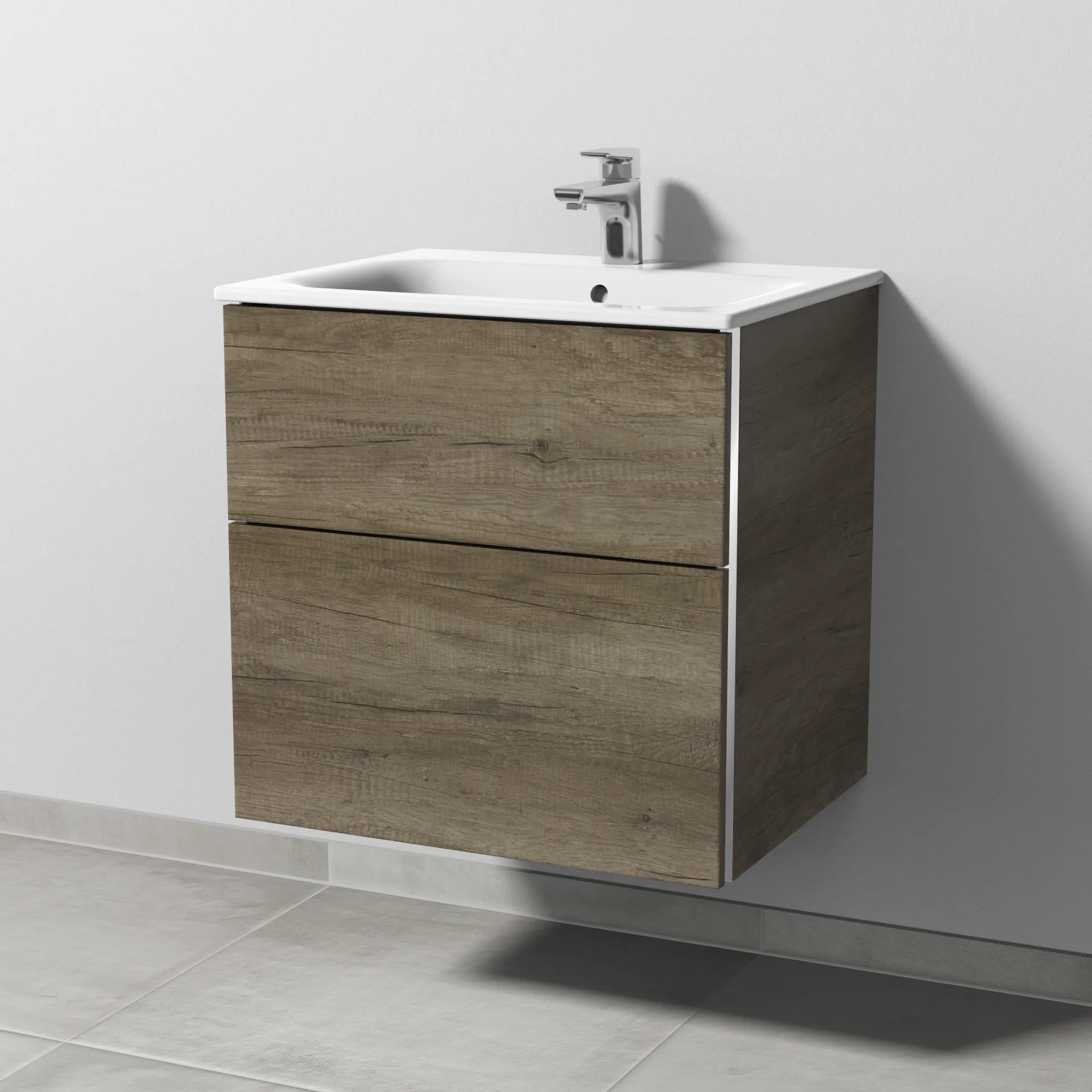 Sanipa Waschtischunterschrank „3way“ passend zu Keramik-Waschtische Renova Plan Slim von Geberit 585 × 582 × 472 mm in Eiche Nebraska