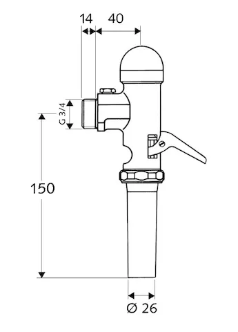 Aufputz-WC-Druckspüler OMAT, DN 20, Aufputz-WC-Druckspüler, Betätigungshebel aus Messing, Spülstrom: 1,0 - 1,3 l/s, einstellbar: 6,0 - 14,0 l, DN 20 G 3/4 AG, Anschluss Spülrohr: Ø 26 mm, chrom Aufputz-WC-Druckspüler OMAT, DN 20, Aufputz-WC-Druckspüler, Betätigungshebel aus Messing, Spülstrom: 1,0 - 1,3 l/s, einstellbar: 6,0 - 14,0 l, DN 20 G 3/4 AG, Anschluss Spülrohr: Ø 26 mm, chrom