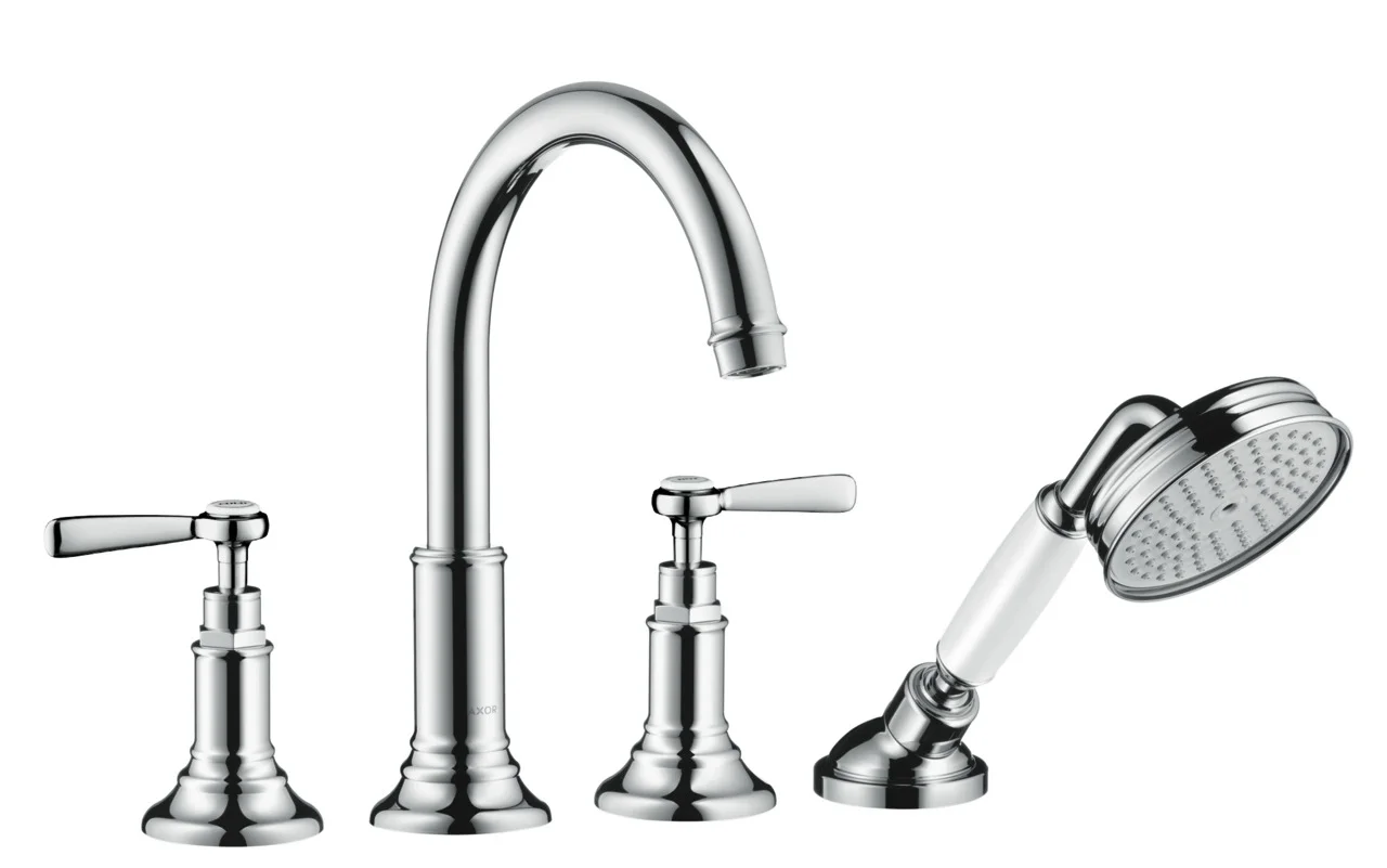 Hansgrohe AXOR Montreux 4-Loch Wannenrandarmatur mit Hebelgriffen, Chrom, Ausladung 196 mm