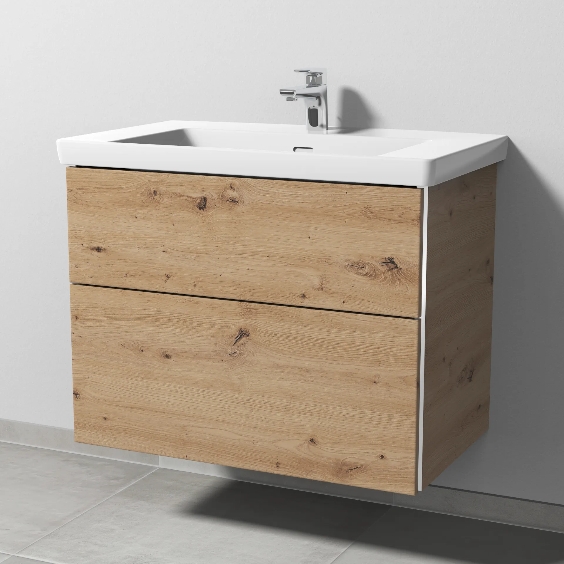 Sanipa Waschtischunterschrank „3way“ 755 × 588 × 462 mm in Eiche Natural-Touch, Becken mittig