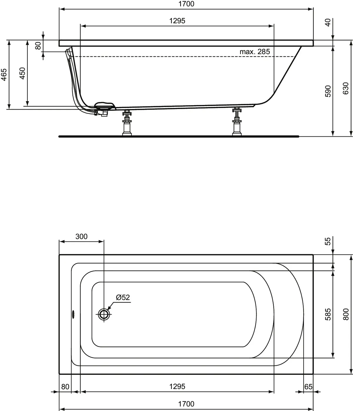 Ideal Standard Badewanne „HotlineNeu“ 80 × 170 cm Ideal Standard Badewanne „HotlineNeu“ 80 × 170 cm