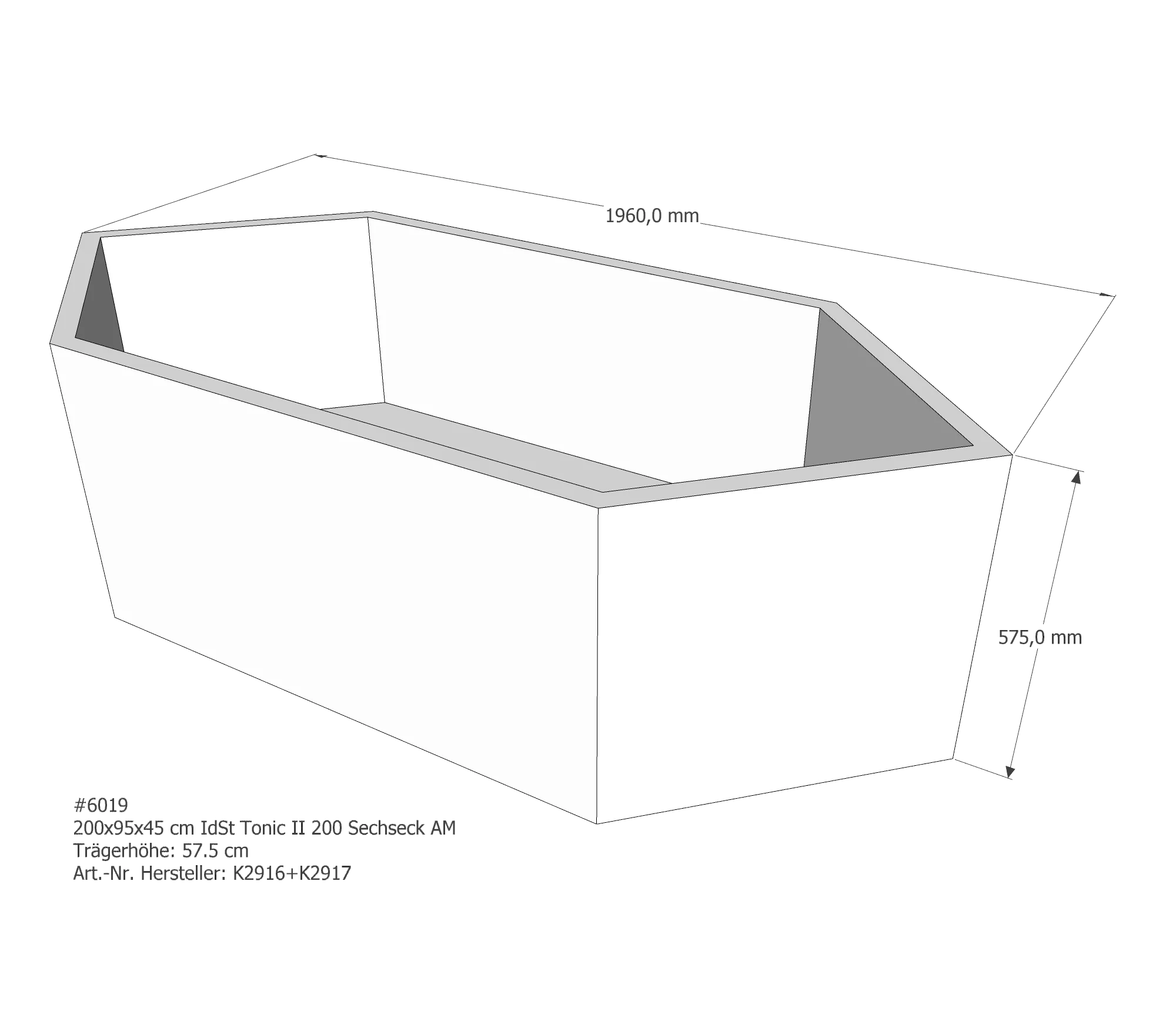 Badewannenträger für Ideal Standard Tonic II 200 Sechseck 200 × 95 × 45 cm