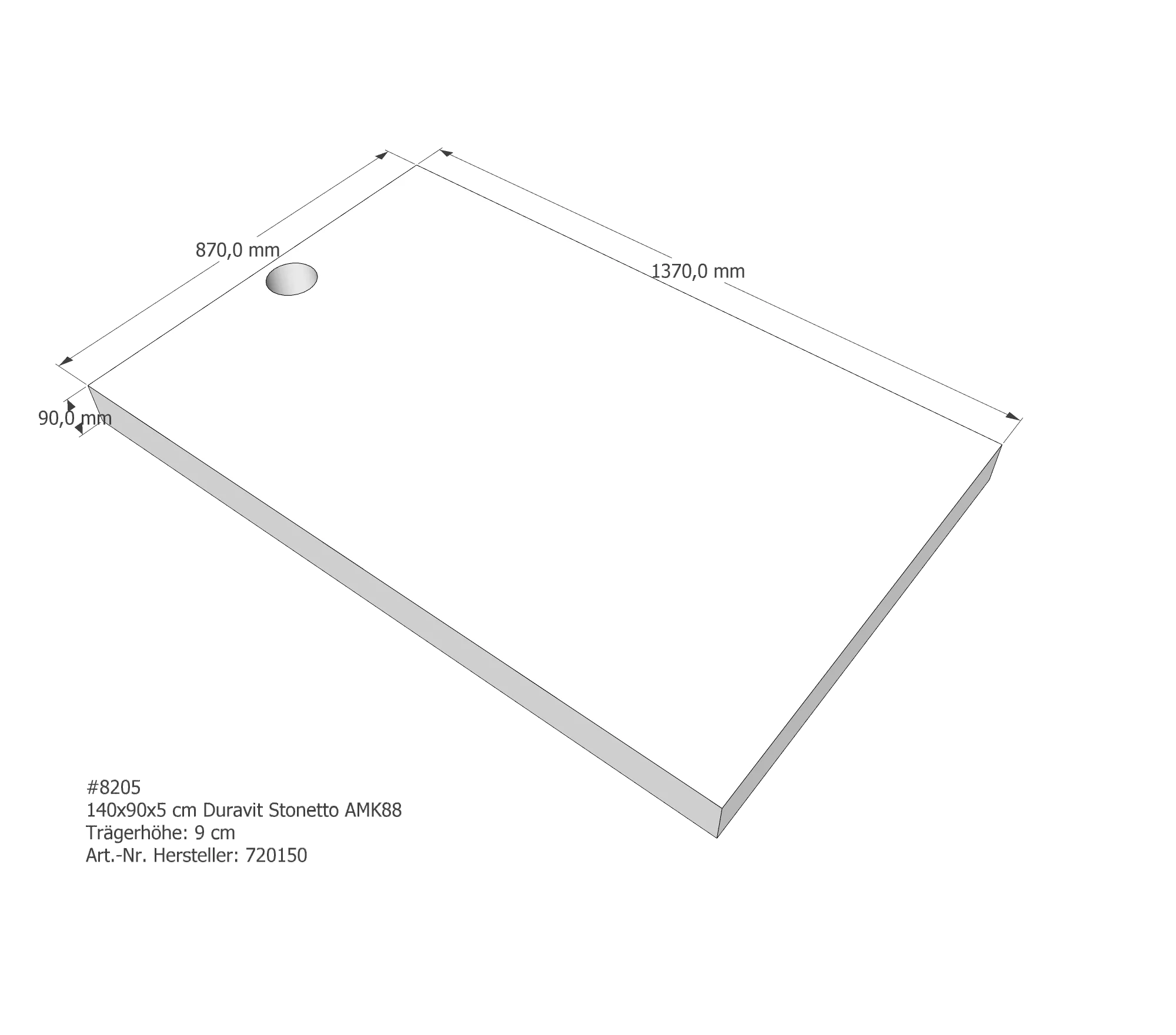 Duschwannenträger für Duravit Stonetto 140 × 90 × 5 cm Breite: 90 cm / Länge: 140 cm