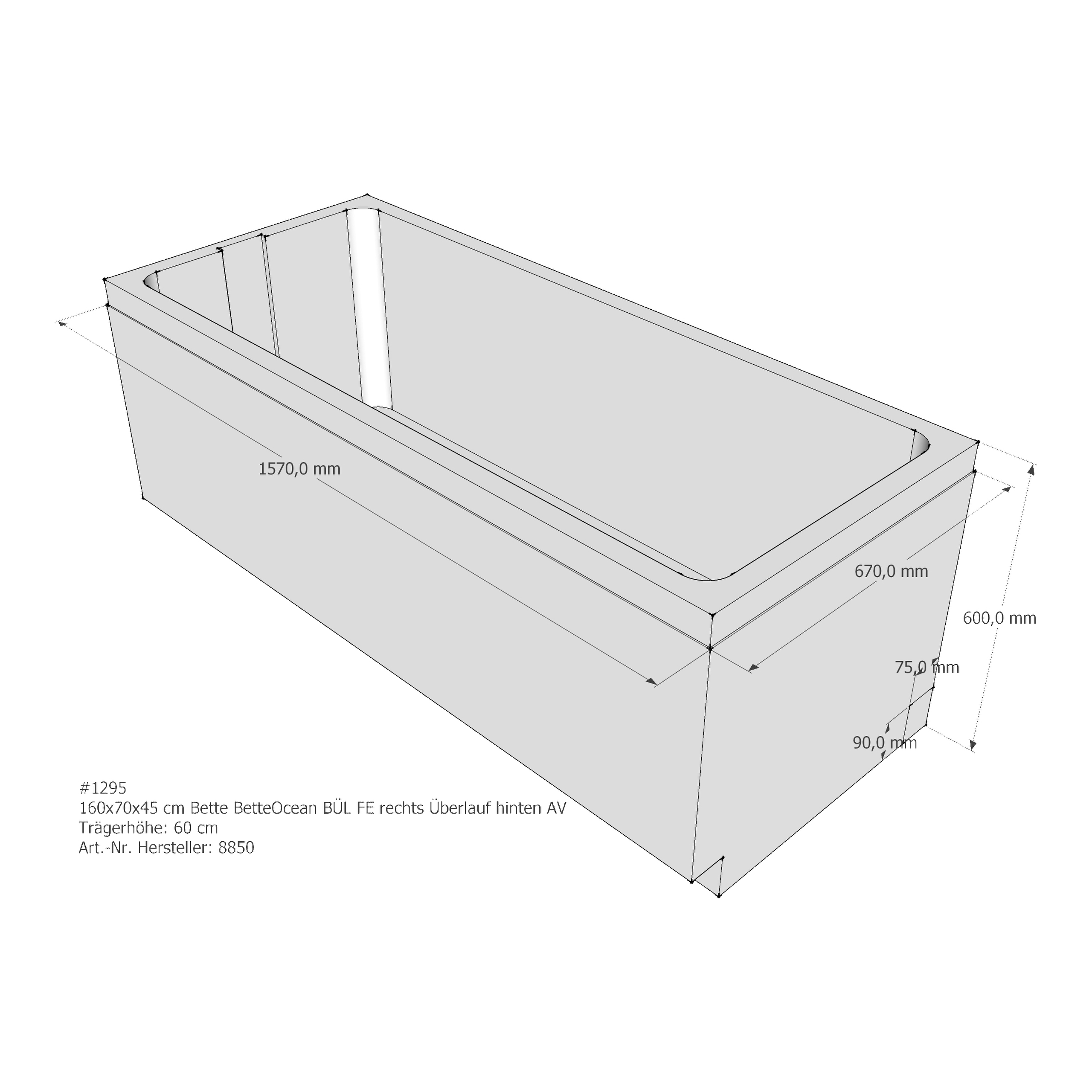 Badewannenträger für Bette Ocean 160 × 70 × 45 cm Ab- und Überlaufposition: hinten / Breite: 70 cm / Länge: 160 cm Badewannenträger für Bette Ocean 160 × 70 × 45 cm Ab- und Überlaufposition: hinten / Breite: 70 cm / Länge: 160 cm
