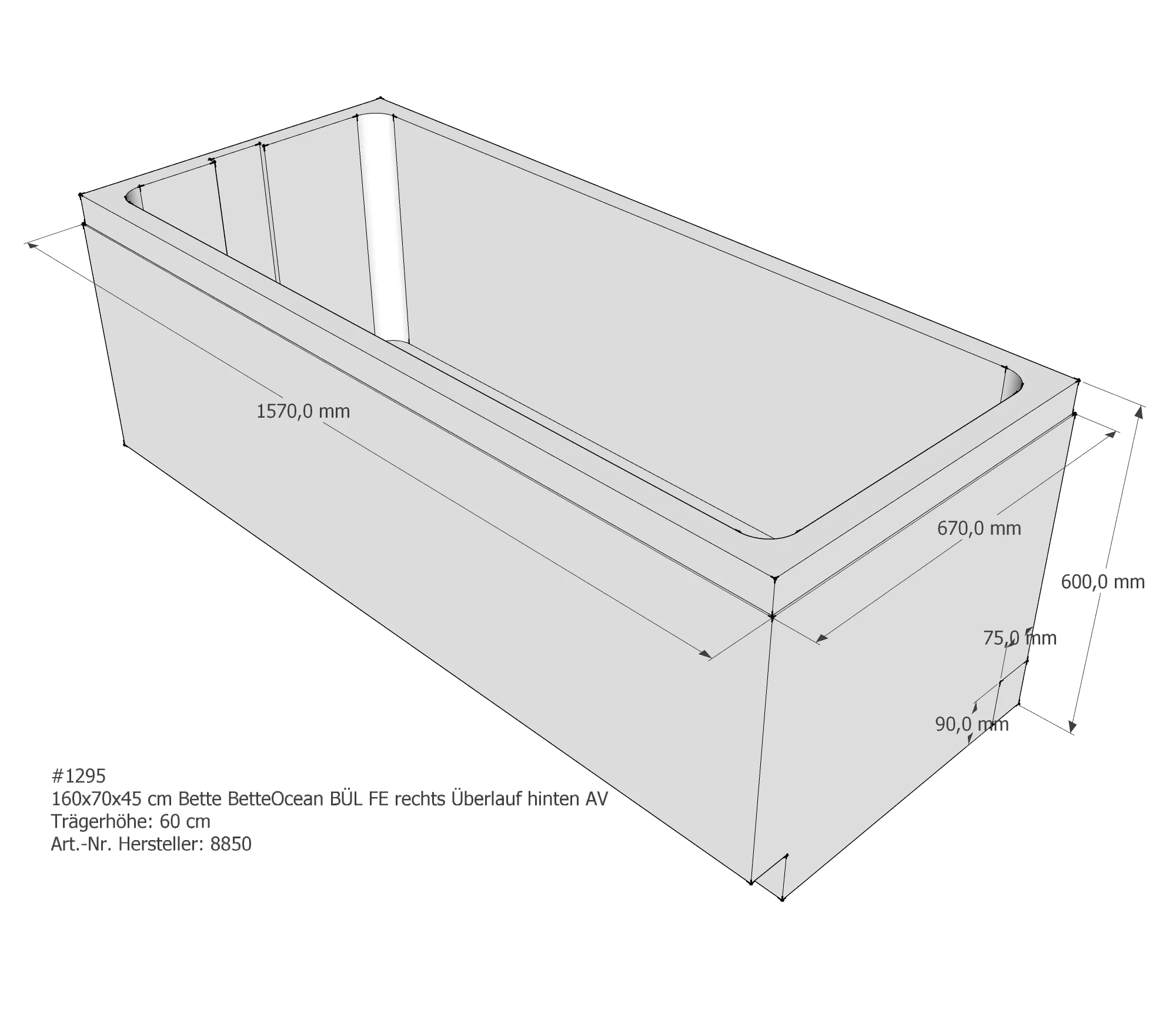 Badewannenträger für Bette Ocean 160 × 70 × 45 cm Badewannenträger für Bette Ocean 160 × 70 × 45 cm