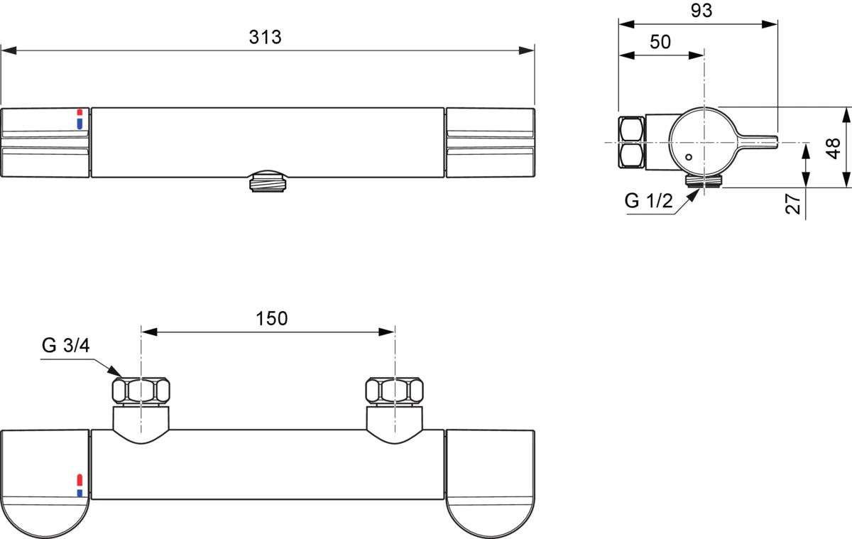 Ideal Standard Ceraplus Safe Brausethermostat Chrom, thermische Desinfektion, Verbrühschutz