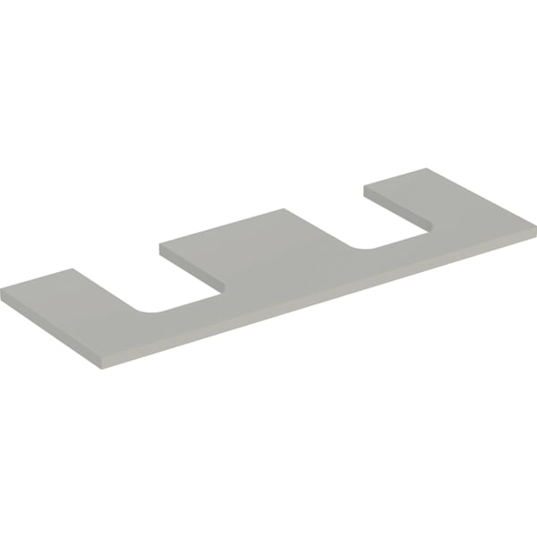 Geberit ONE Waschtischplatte greige matt, 133,8 x 47,3 cm, 3,2 cm Höhe, Ausschnitt links/rechts für Aufsatzwaschtisch