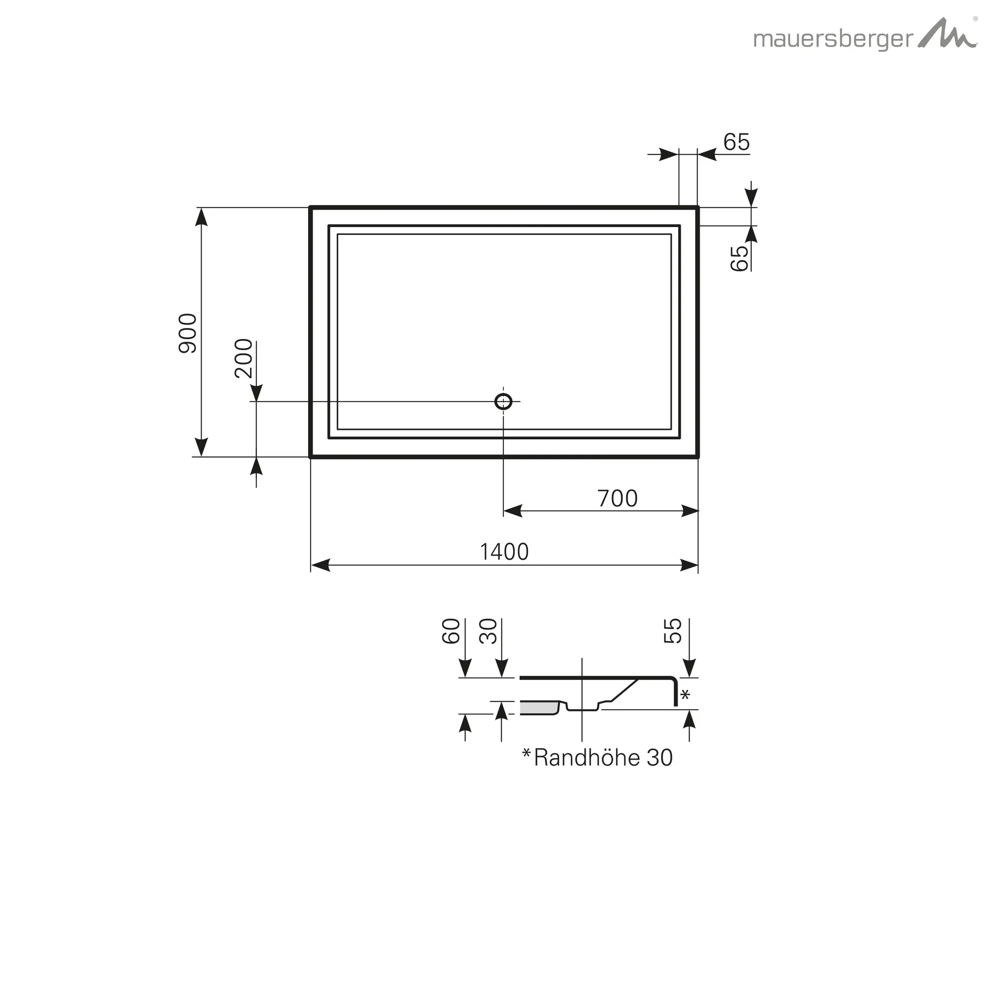 Mauersberger Duschwanne „lupina“ 1400 × 900 mm in Bahama-Beige