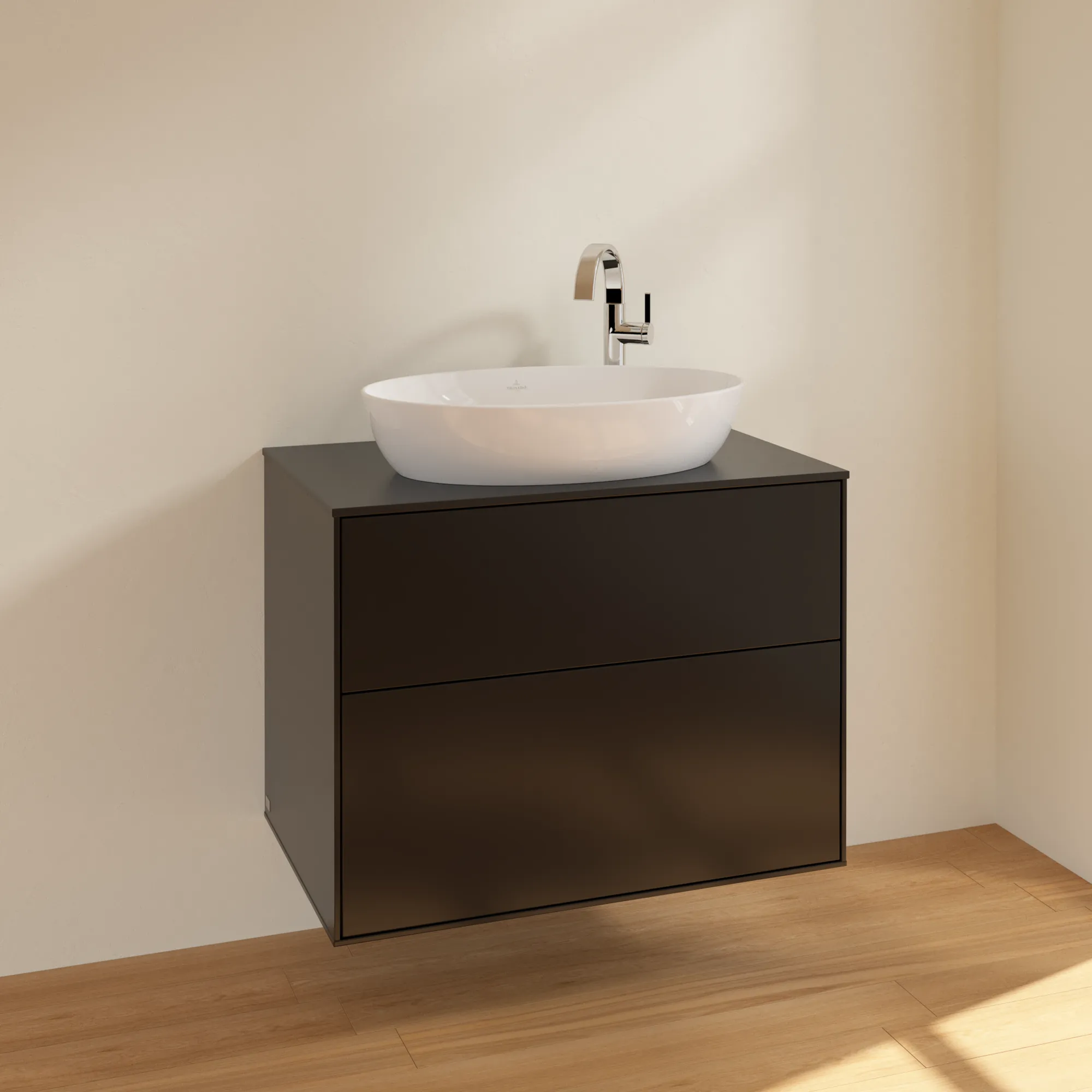 Villeroy & Boch Waschbeckenunterschrank Finion F87, 800x603x501 mm, Black Matt Lacquer, mit SoftClosing und Push-to-open Funktion