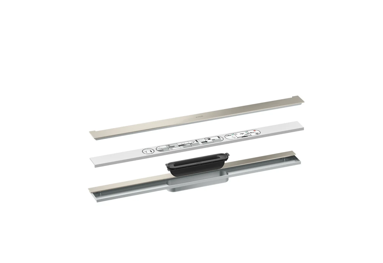Hansgrohe AXOR Drain Fertigset Duschrinne 700 mm Edelstahl wandangebunden, höhenverstellbar bis 18 mm Fliesenstärke, wasserloses Siphonsystem