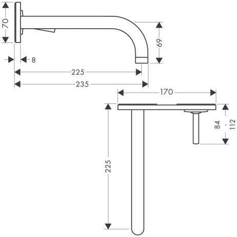 Waschtischmischer UP Axor Uno chrom mit Auslauf 220mm und Platte