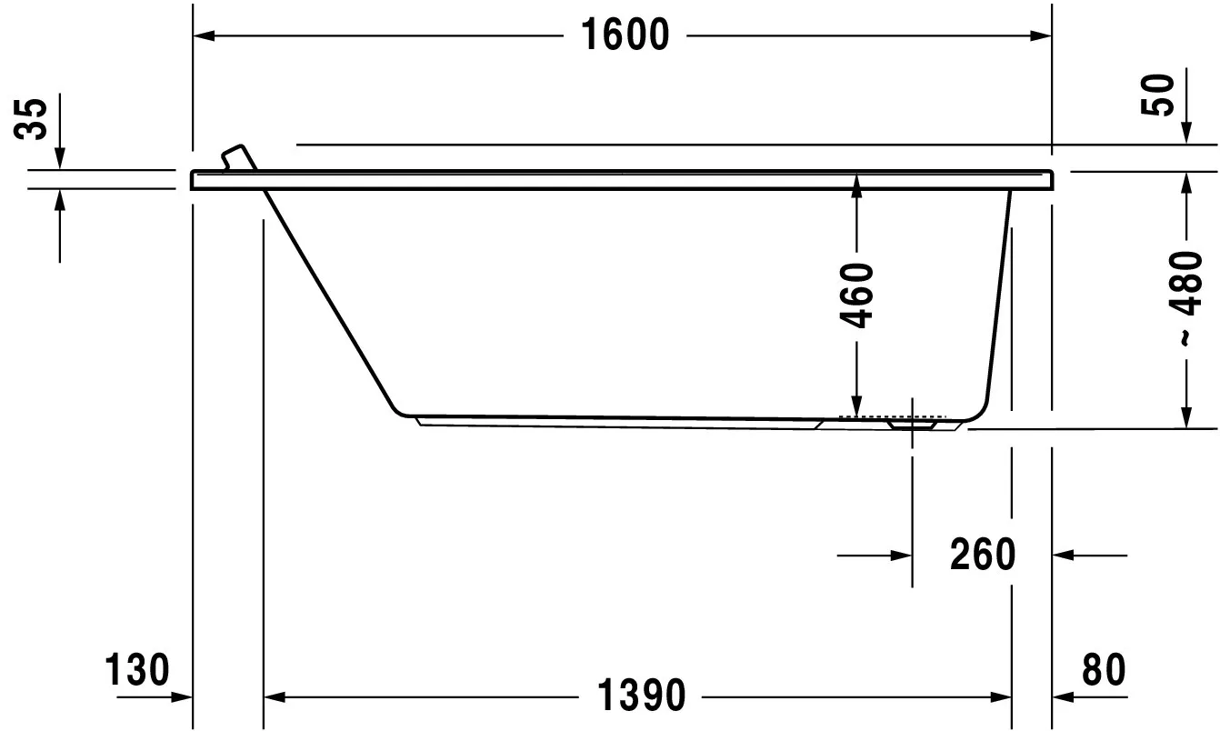 Duravit Whirlwanne „Starck“ rechteck 160 × 70 cm, Fußablauf