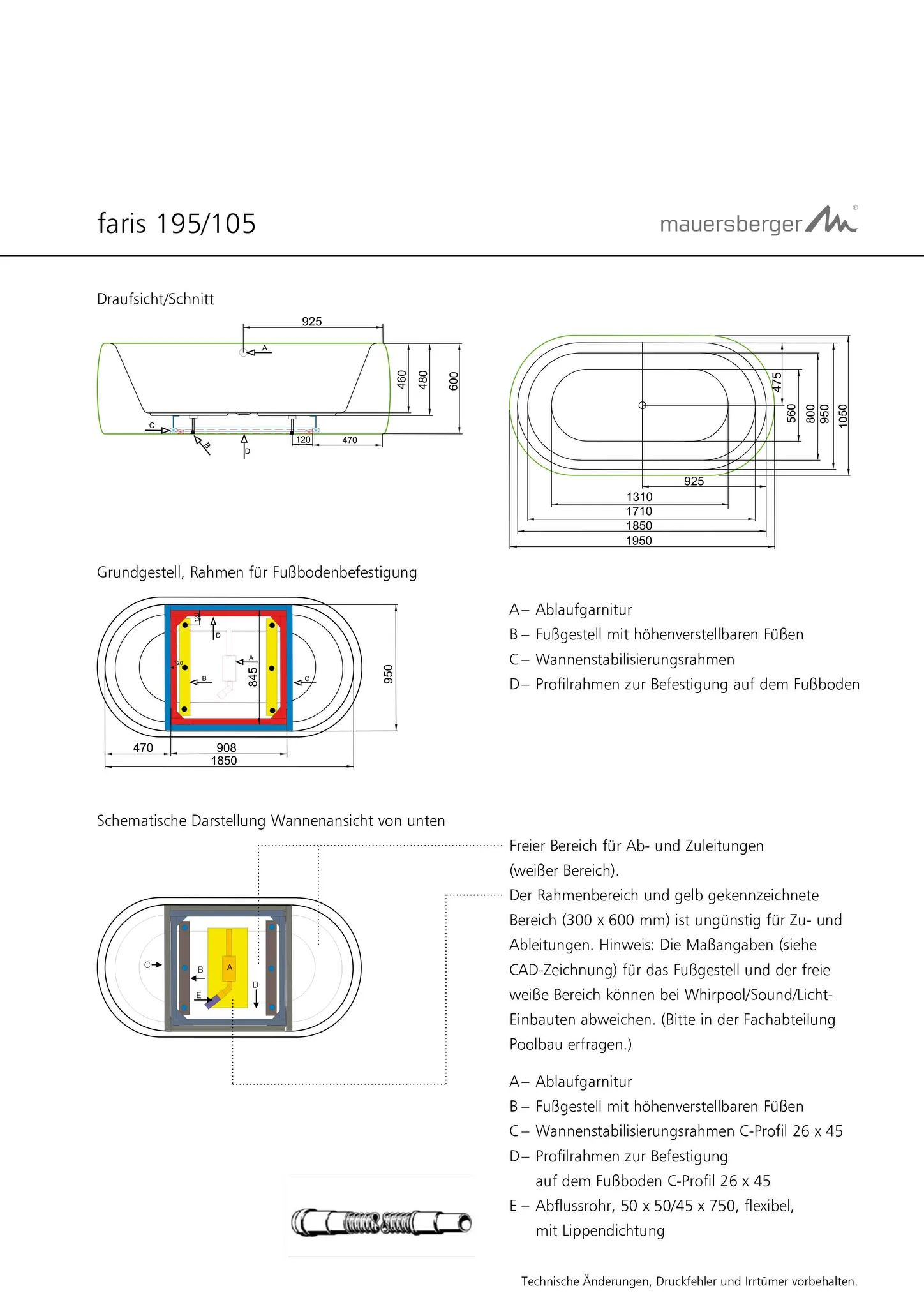 Mauersberger Mineral-Badewanne faris 1950x1050x600, Freistehend Mauersberger Mineral-Badewanne faris 1950x1050x600, Freistehend
