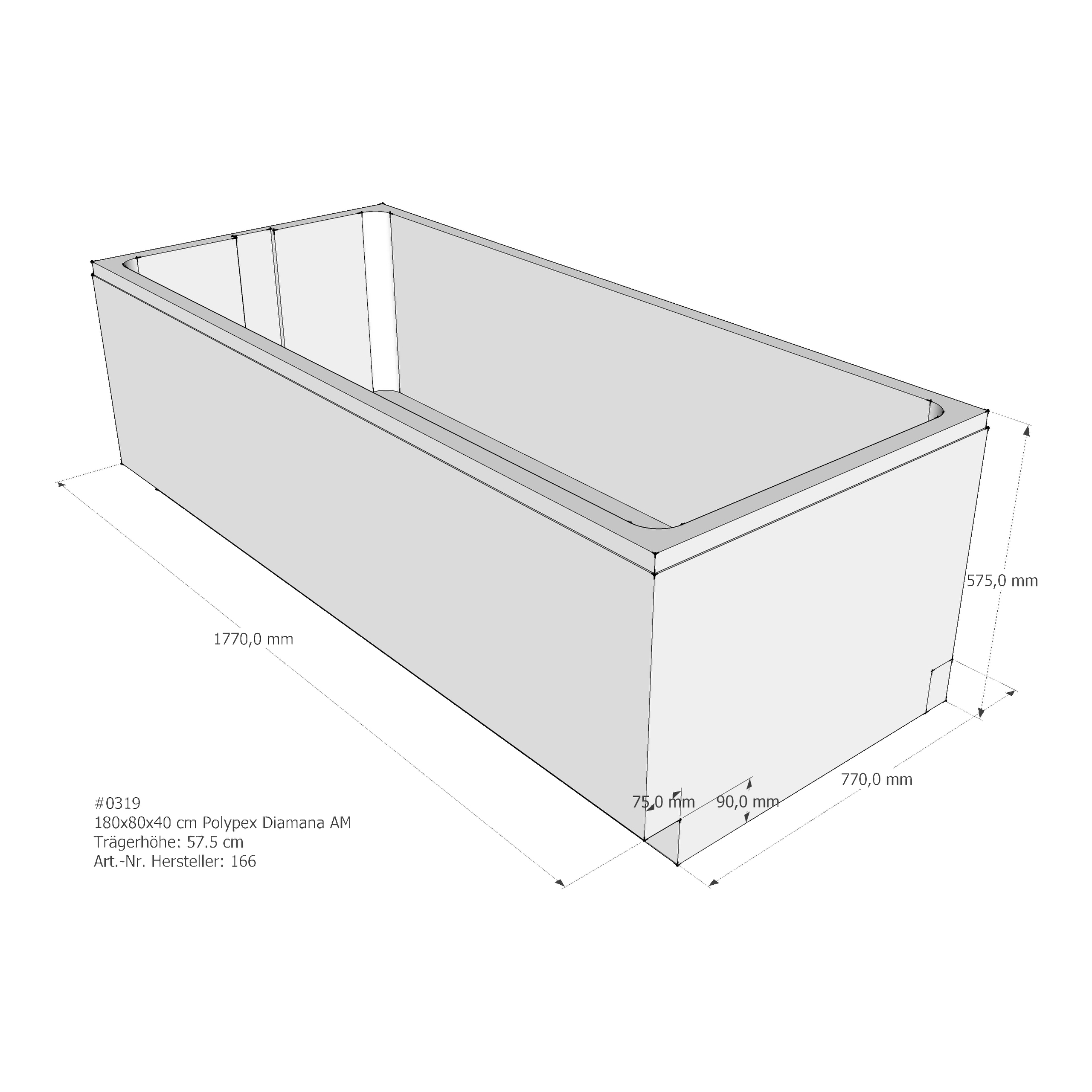 Badewannenträger für Polypex Diamana 180 × 80 × 40 cm