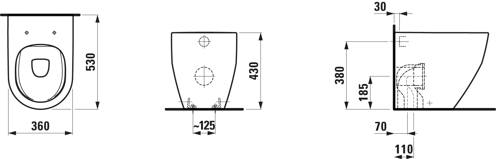Laufen Stand-Tiefspül-WC Keramikhöhe 43 cm „Pro“ 360 × 430 × 530 mm in Weiß, Abgang waagerecht, ohne Spülrand Laufen Stand-Tiefspül-WC Keramikhöhe 43 cm „Pro“ 360 × 430 × 530 mm in Weiß, Abgang waagerecht, ohne Spülrand