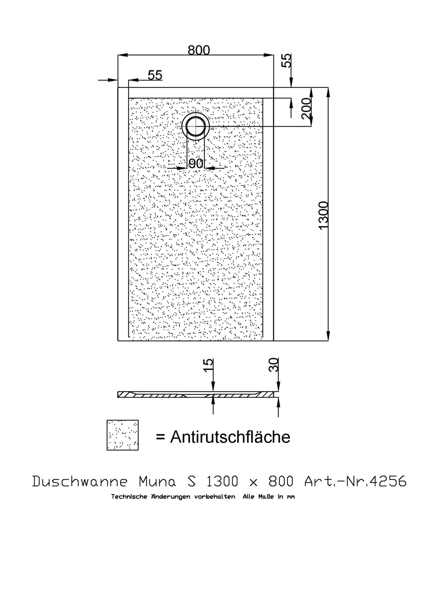 Duschwanne „Muna S“ Rechteck 130 × 80 cm in Weiß