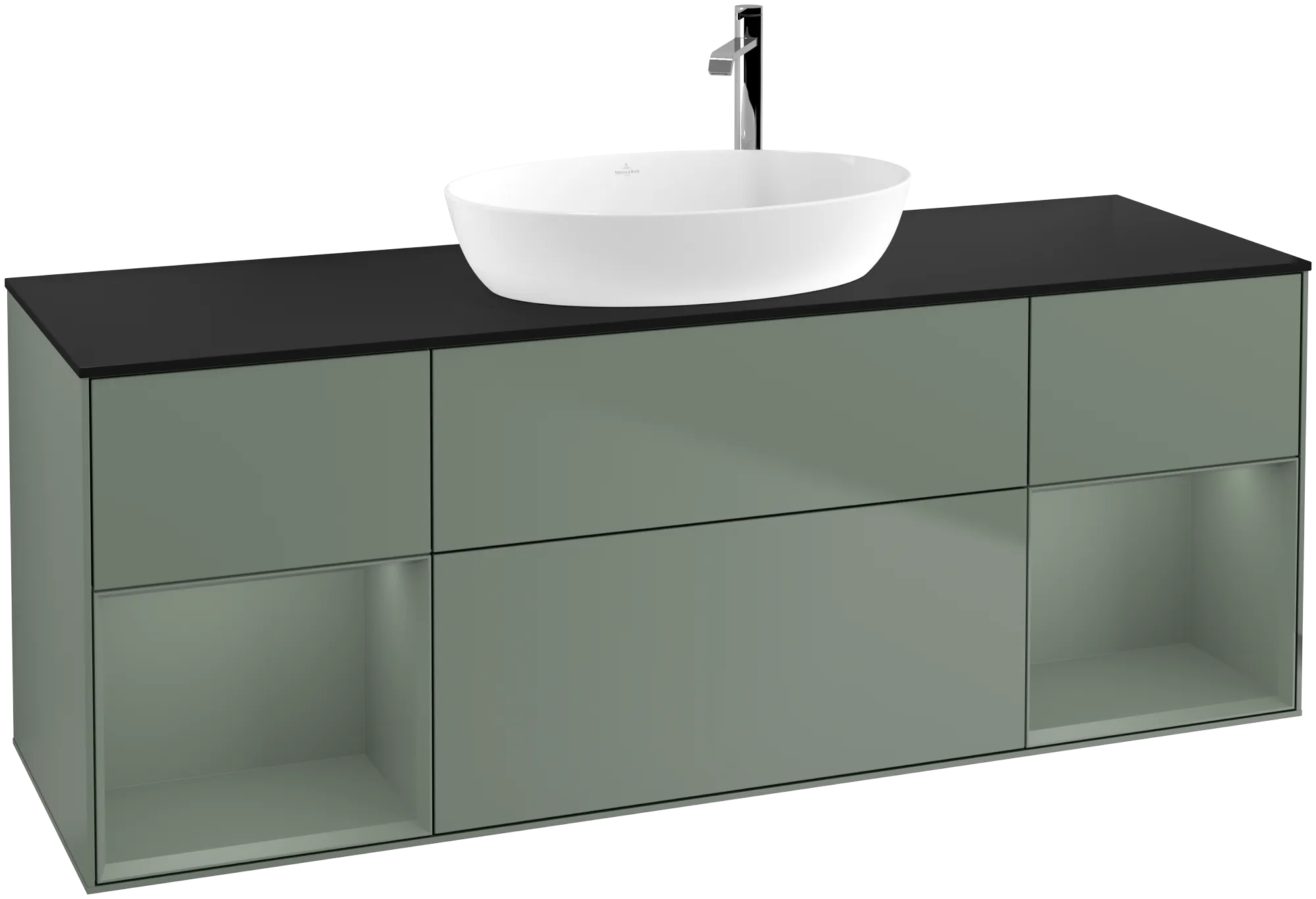 Villeroy & Boch Waschtischunterschrank „Finion“ für Schrankwaschtisch 1600 × 603 × 501 mm Olive Matt Lacquer, für Becken mittig, mit Hahnlochbohrung