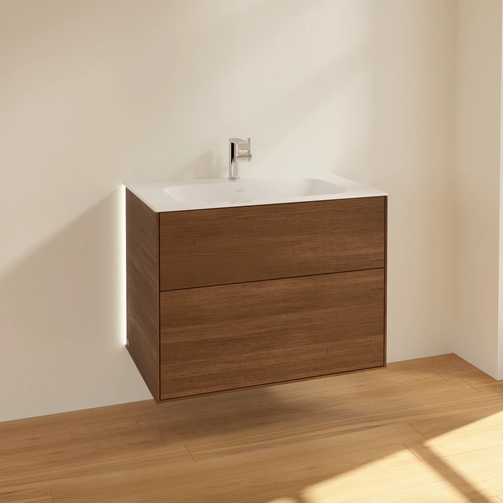Villeroy & Boch Waschtischunterschrank „Finion“ für Schrankwaschtisch 796 × 591 × 498 mm Walnut Veneer, für Becken mittig Villeroy & Boch Waschtischunterschrank „Finion“ für Schrankwaschtisch 796 × 591 × 498 mm Walnut Veneer, für Becken mittig