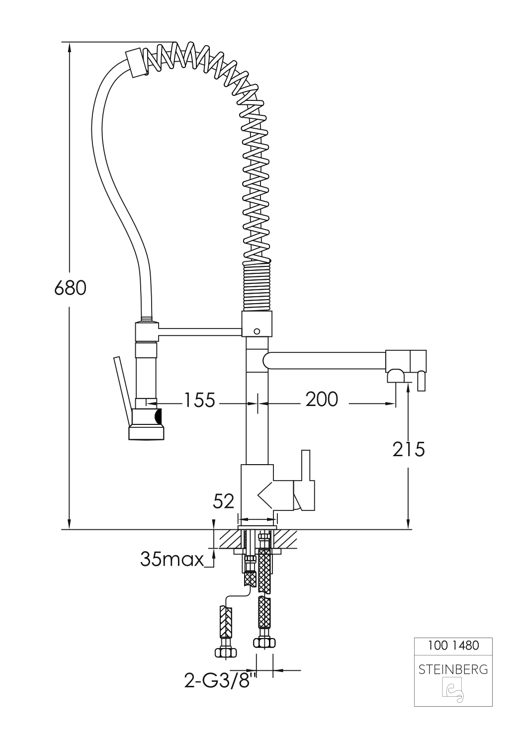 Serie 100 Spültisch-Einhebelmischbatterie mit Schwenkauslauf und automatischen Umsteller, Ausladung 15,6 cm