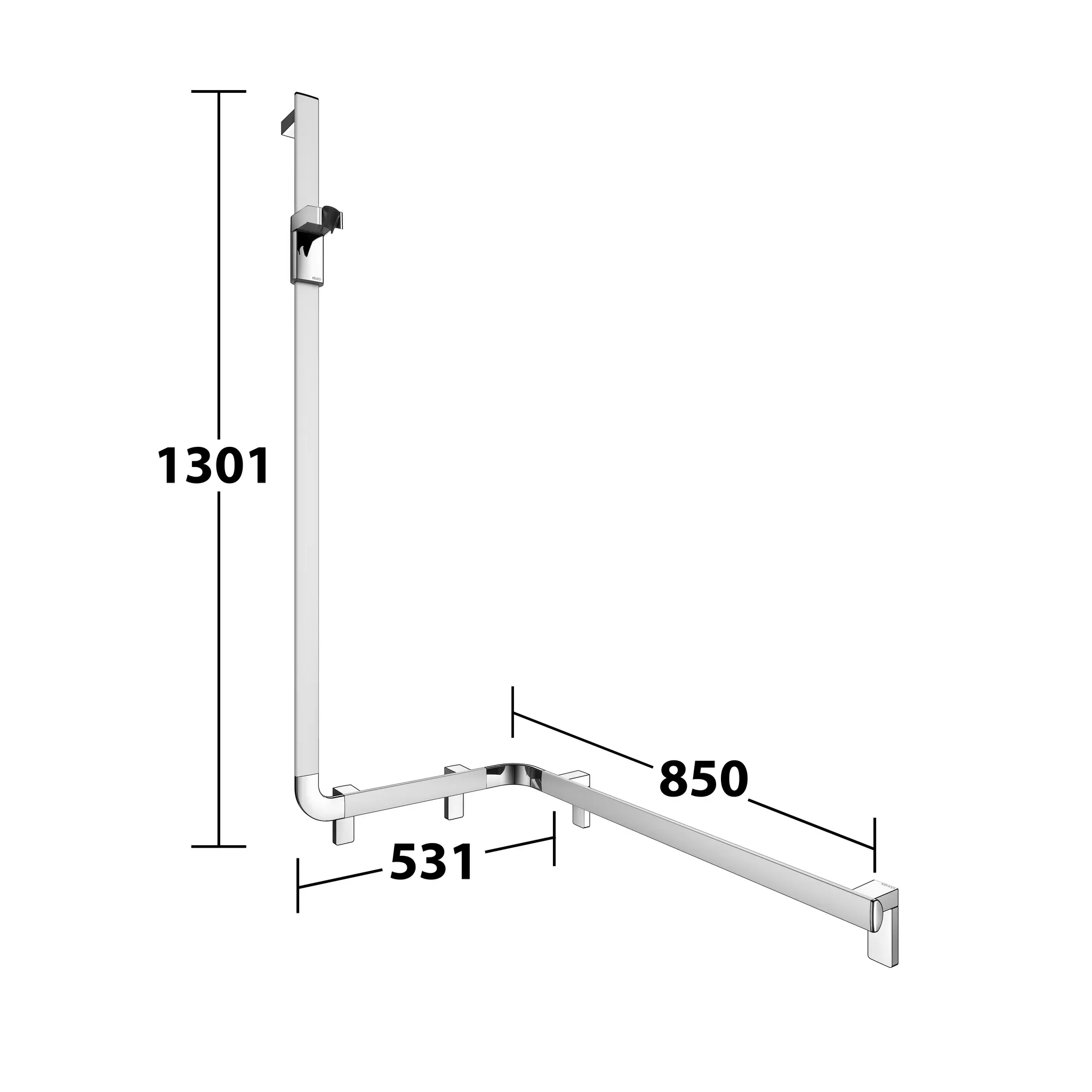 KEUCO Duschhandlauf mit Brausestange „Axess“ 800 × 600 × 1300 mm Ausführung links, in Silber (eloxiert)