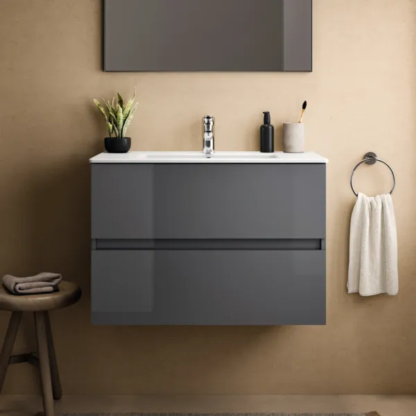 Ideal Standard Waschtischunterschrank „Eurovit+“ 80 × 55 × 44 cm Hochglanz grau lackiert