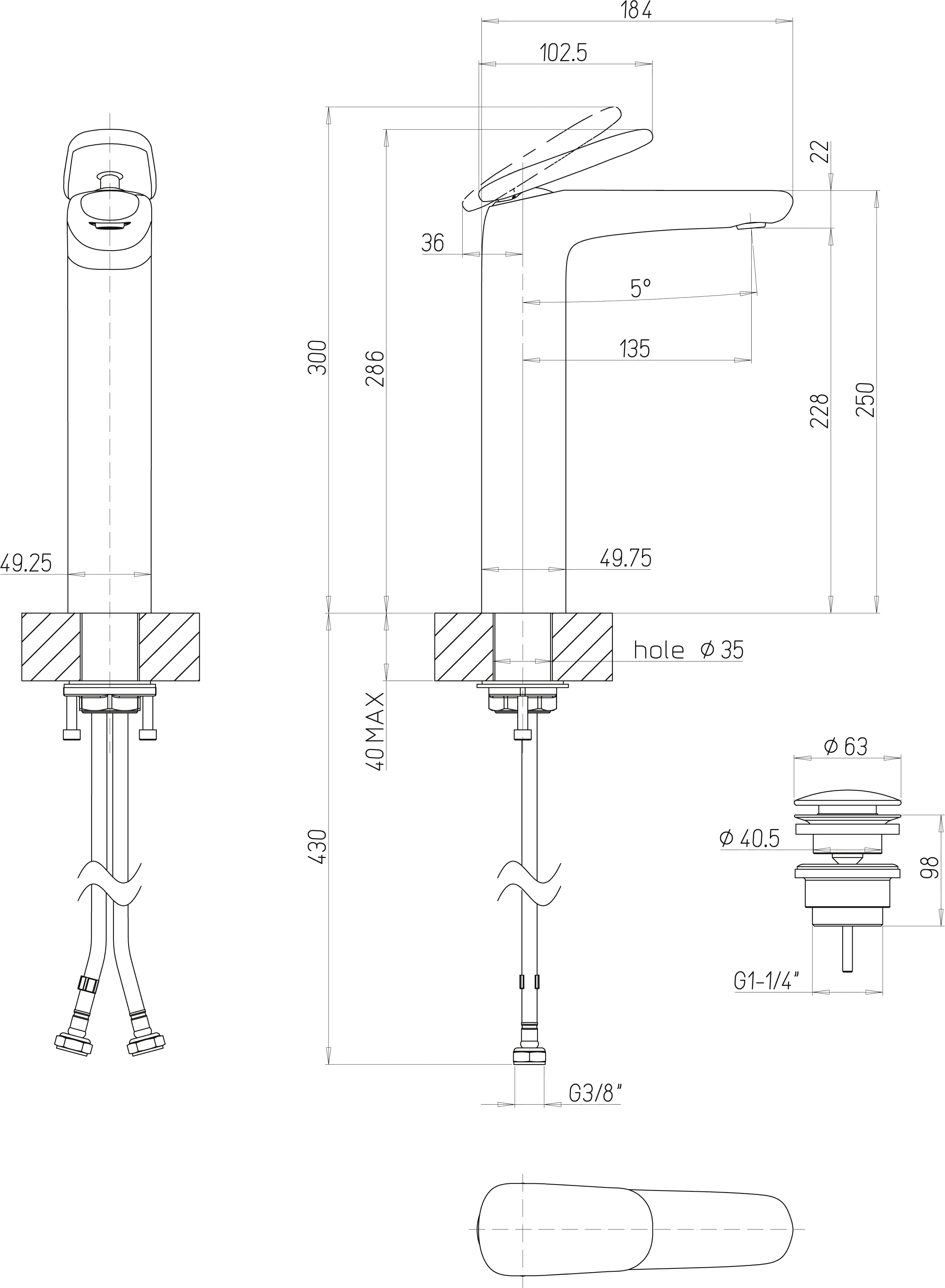 Einhand-Waschtischarmatur „Antao“ 18,4 cm Ausladung 135 mm