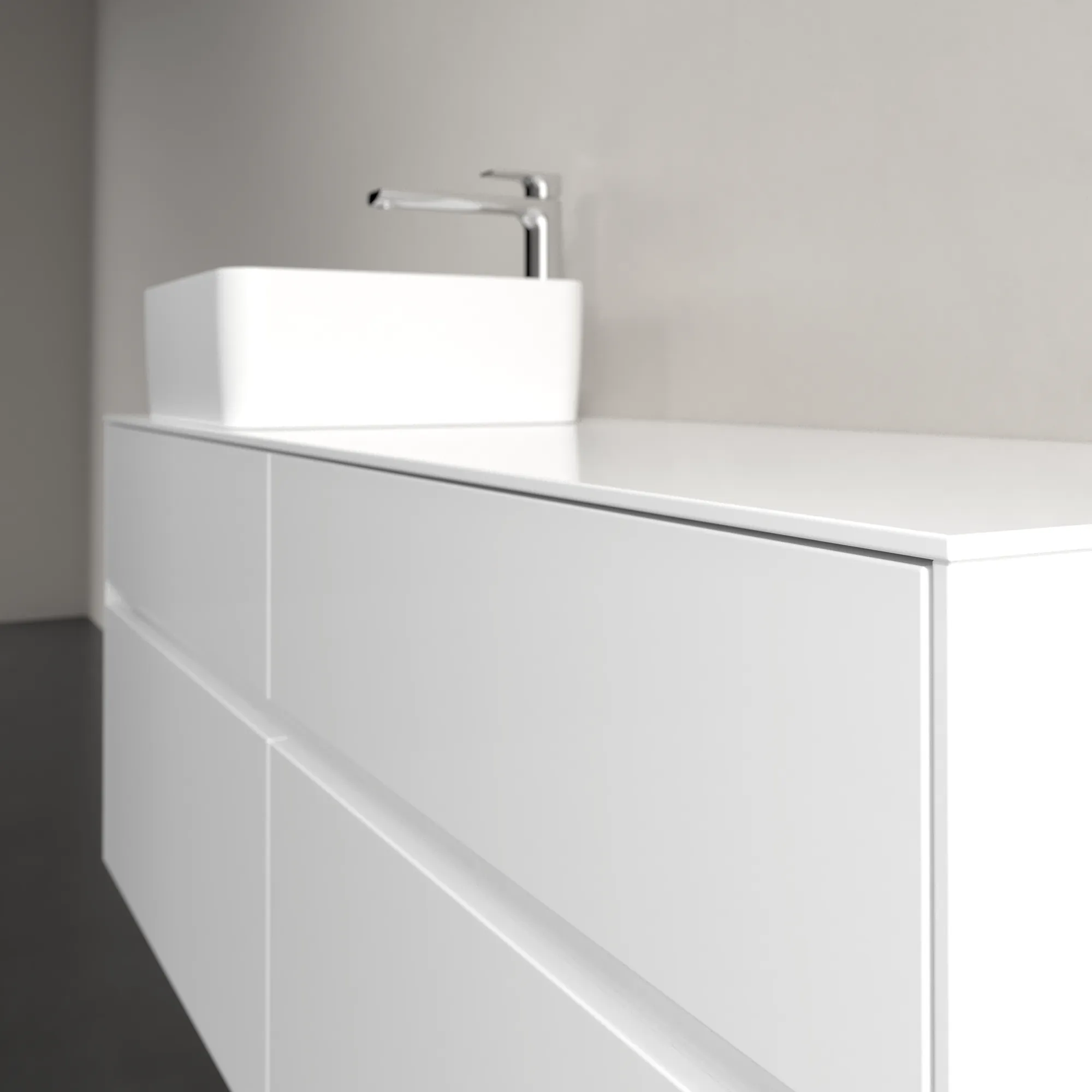 Villeroy & Boch Waschtischunterschrank „Collaro“ 1400 × 548 × 500 mm Glossy White, ohne Beleuchtung, für Becken links