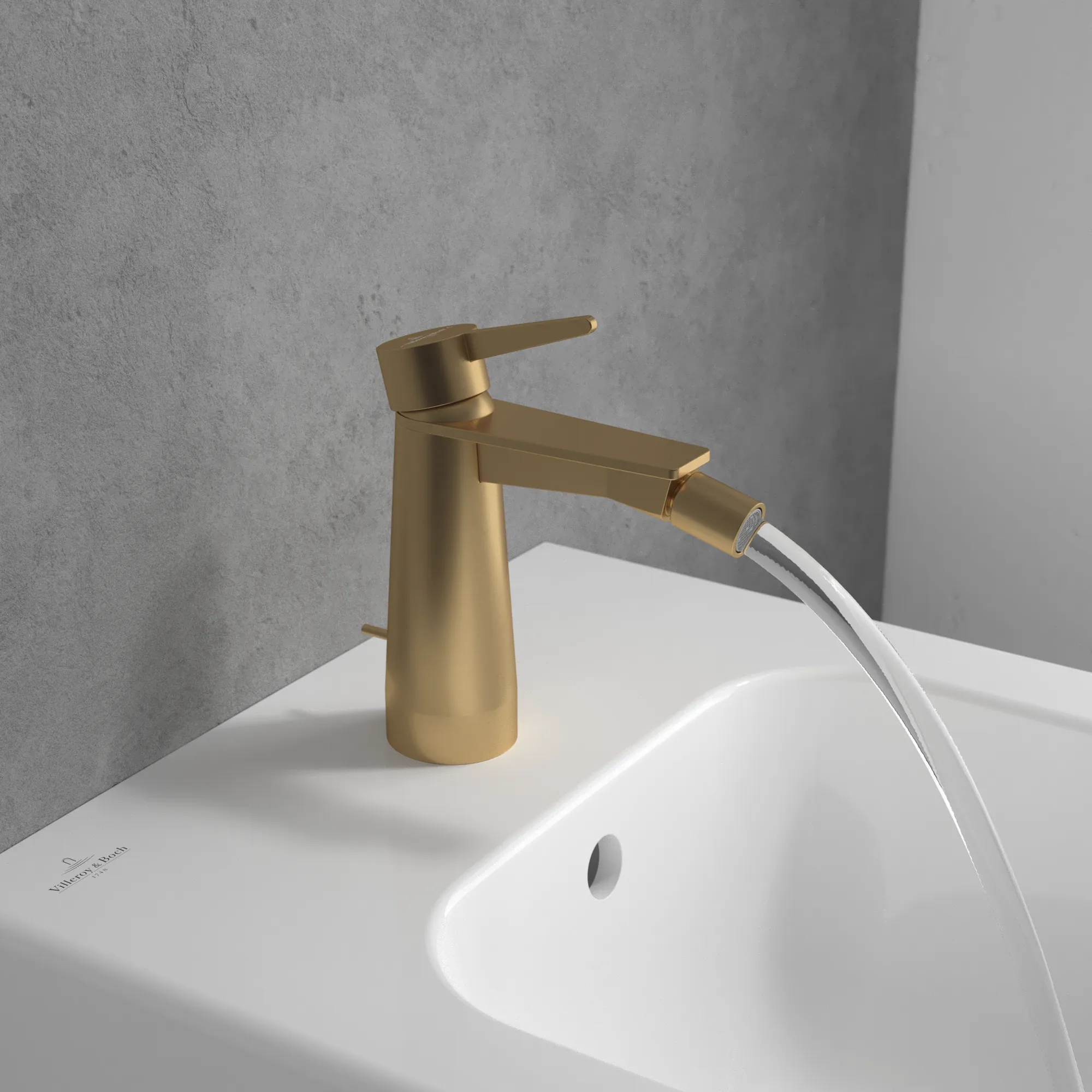 Villeroy & Boch Conum Einhebel-Bidetarmatur, Brushed Gold, 49x147x154mm, Laminarstrahl, Keramikkartusche Villeroy & Boch Conum Einhebel-Bidetarmatur, Brushed Gold, 49x147x154mm, Laminarstrahl, Keramikkartusche