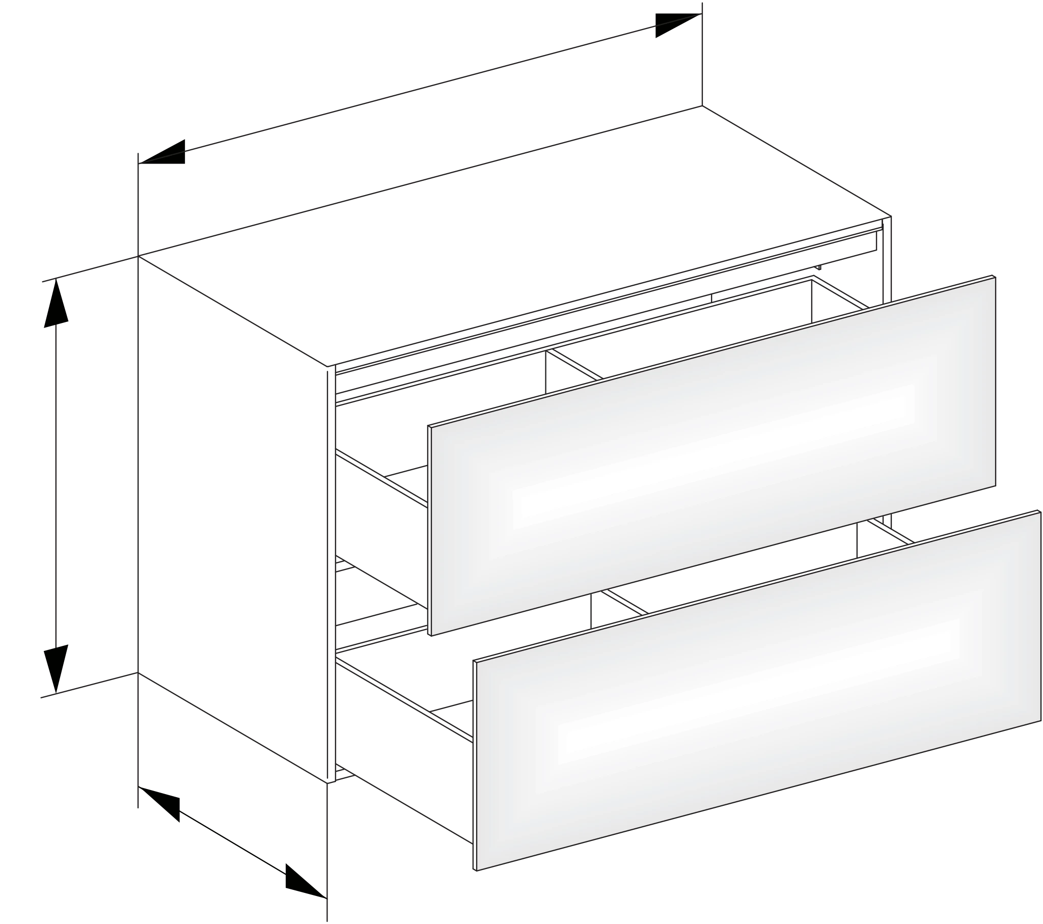 Edition 11 Sideboard 2 Auszüge und Beleuchtung 1050 x 700 x 535 mm weiß/weiß