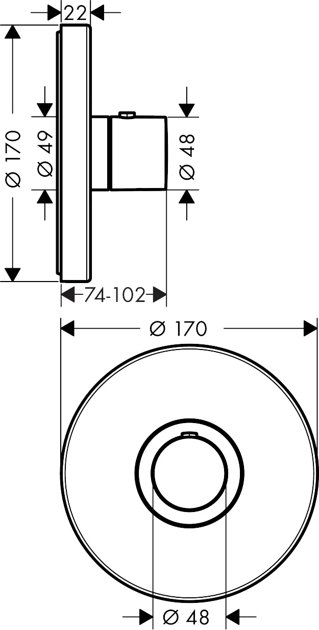 Thermostat UP Axor ShowerSelect Fertigset rund chrom