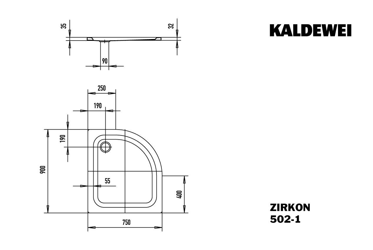 Kaldewei ZIRKON Duschfläche, alpinweiß, 750x900x35 mm, Viertelkreisform, erhöhter Einbau Kaldewei ZIRKON Duschfläche, alpinweiß, 750x900x35 mm, Viertelkreisform, erhöhter Einbau